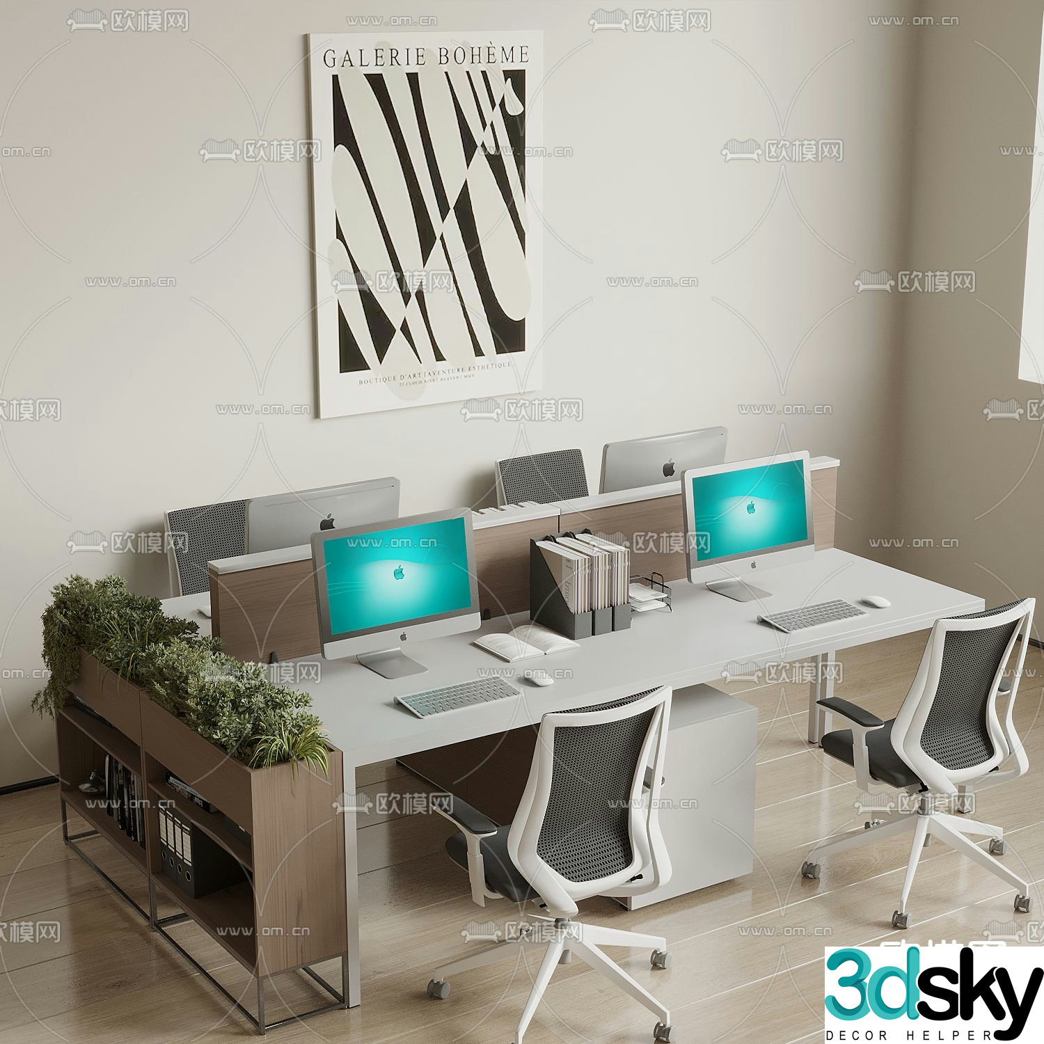 Office desk and chair work station 3d model
