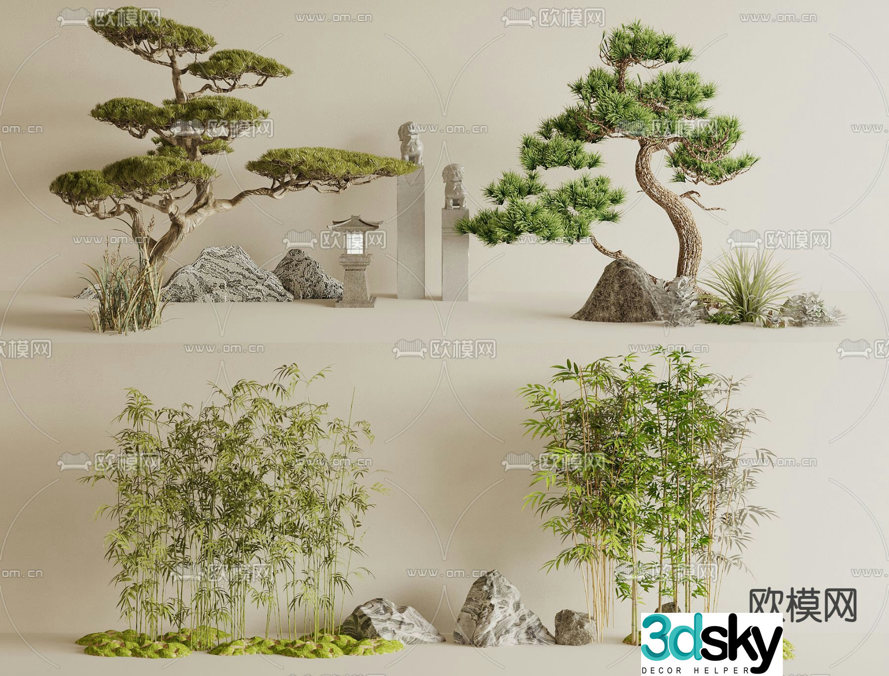 New Chinese style landscaping courtyard landscape courtyard sketch 3D model