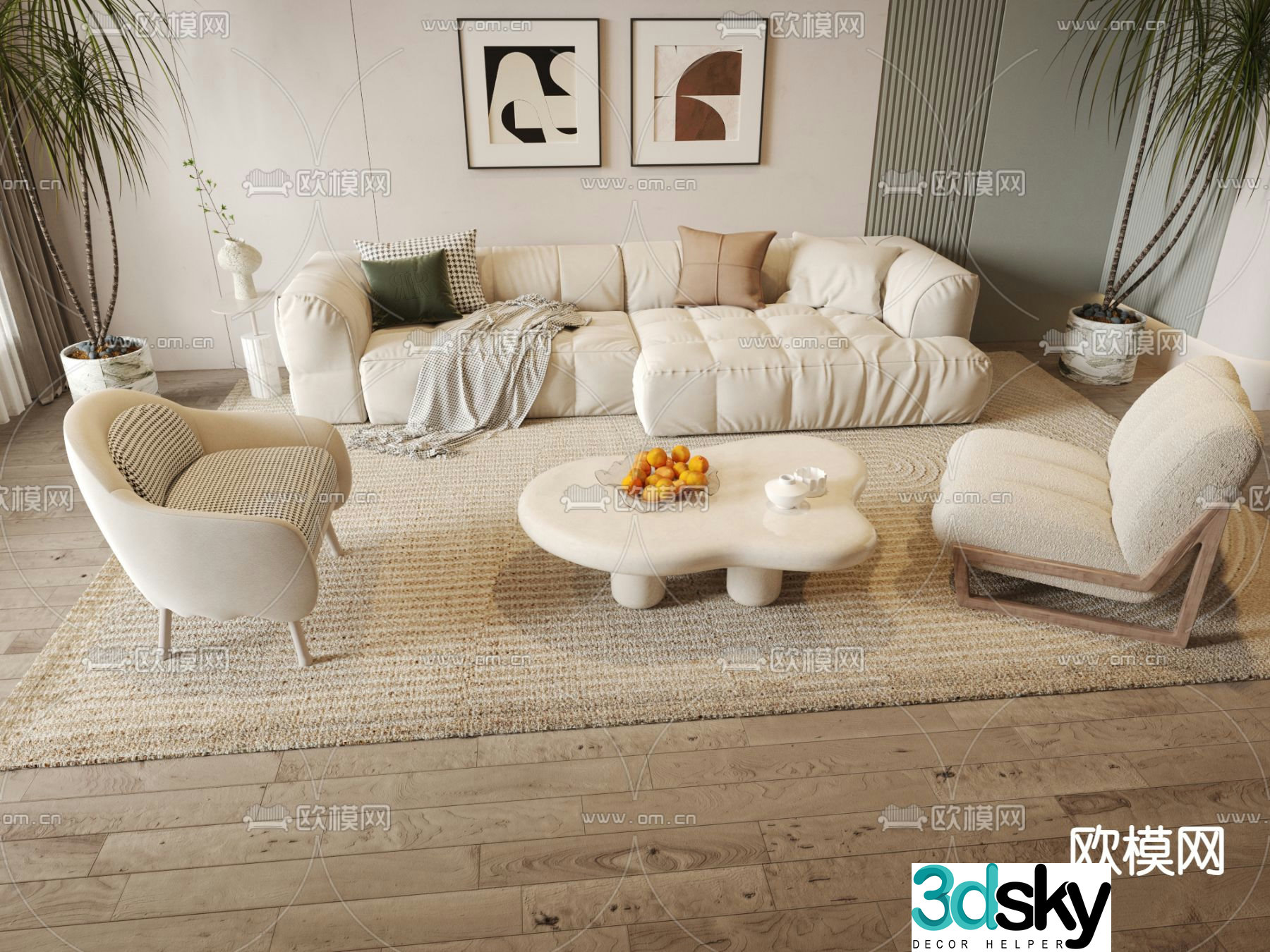 Cream style modular sofa 3d model