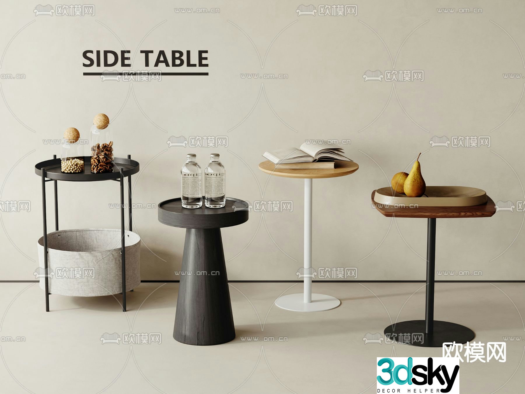 Modern side table angle table circle table 3D model