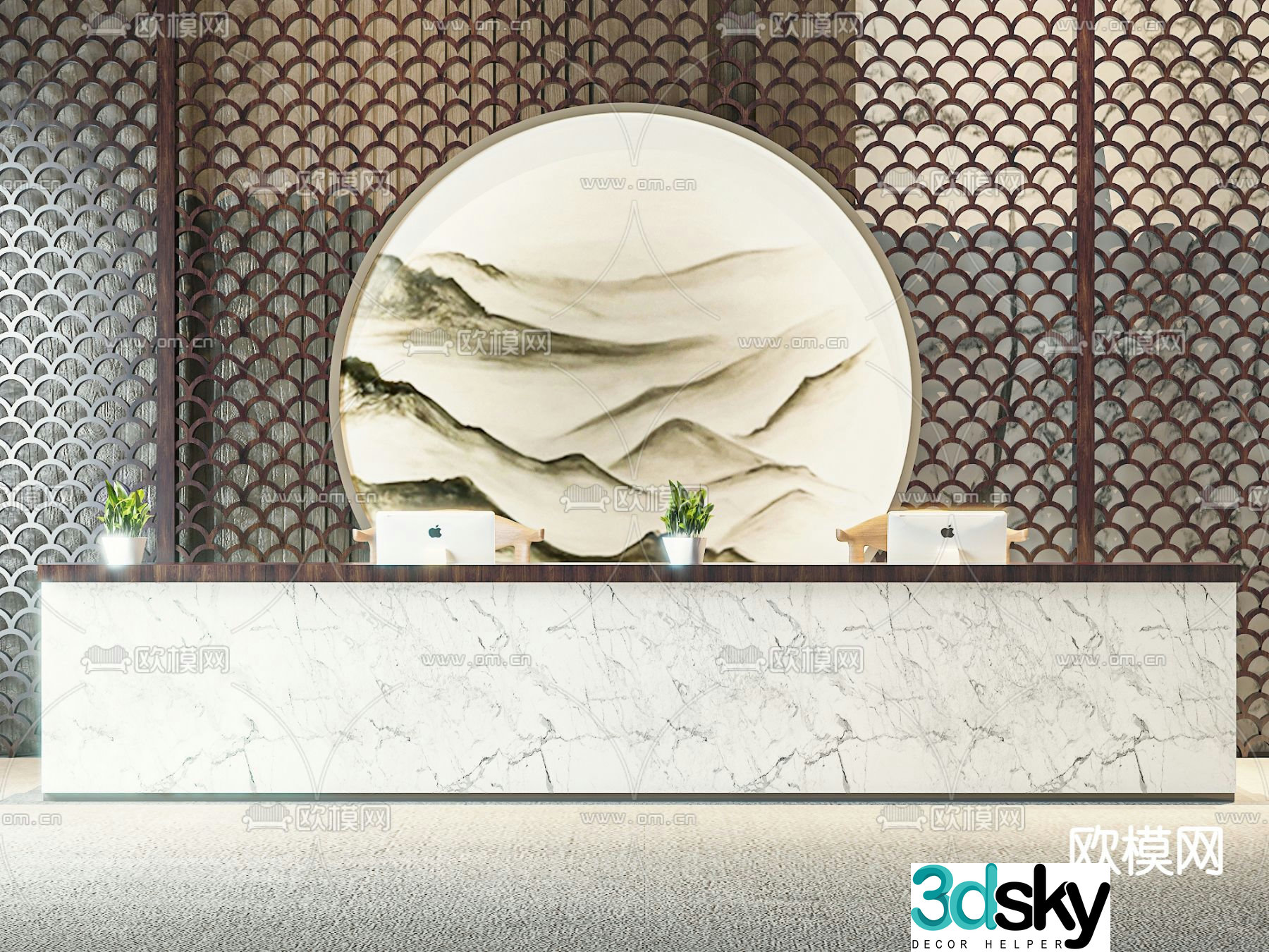 Modern front desk consultation front desk 3d model