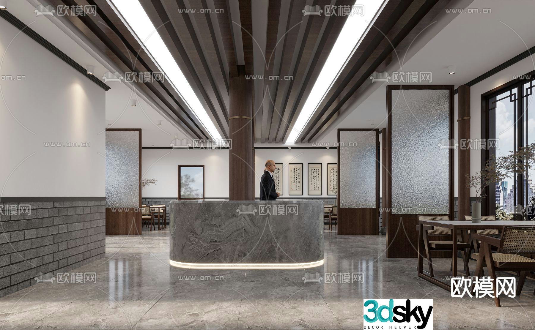 New Chinese teahouse front desk 3d model