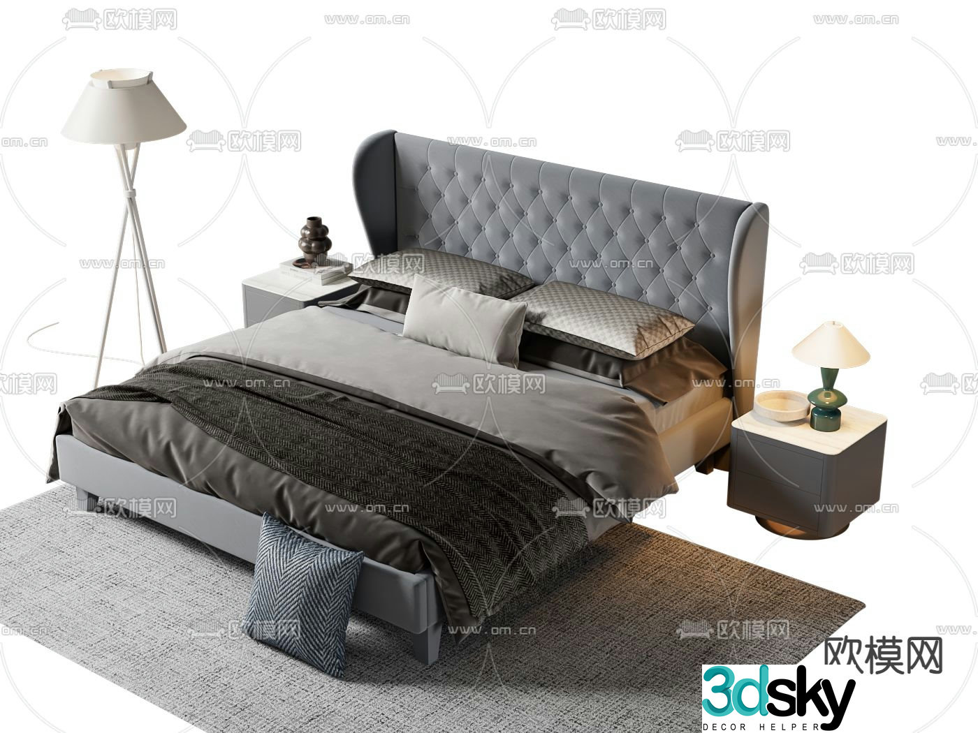 Italian double bed 3d model