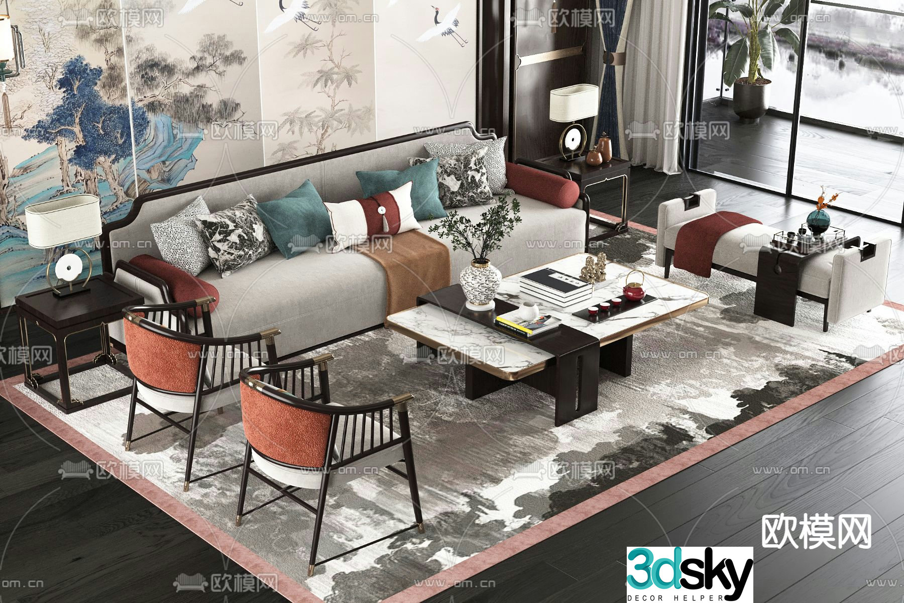 New Chinese style modular sofa 3d model