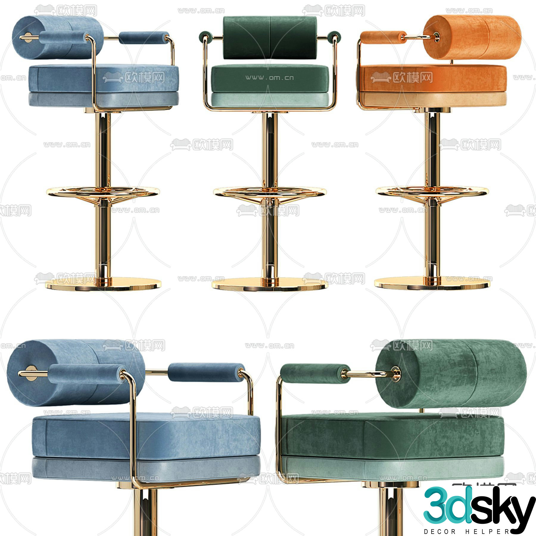 Light luxury bar stool 3D model