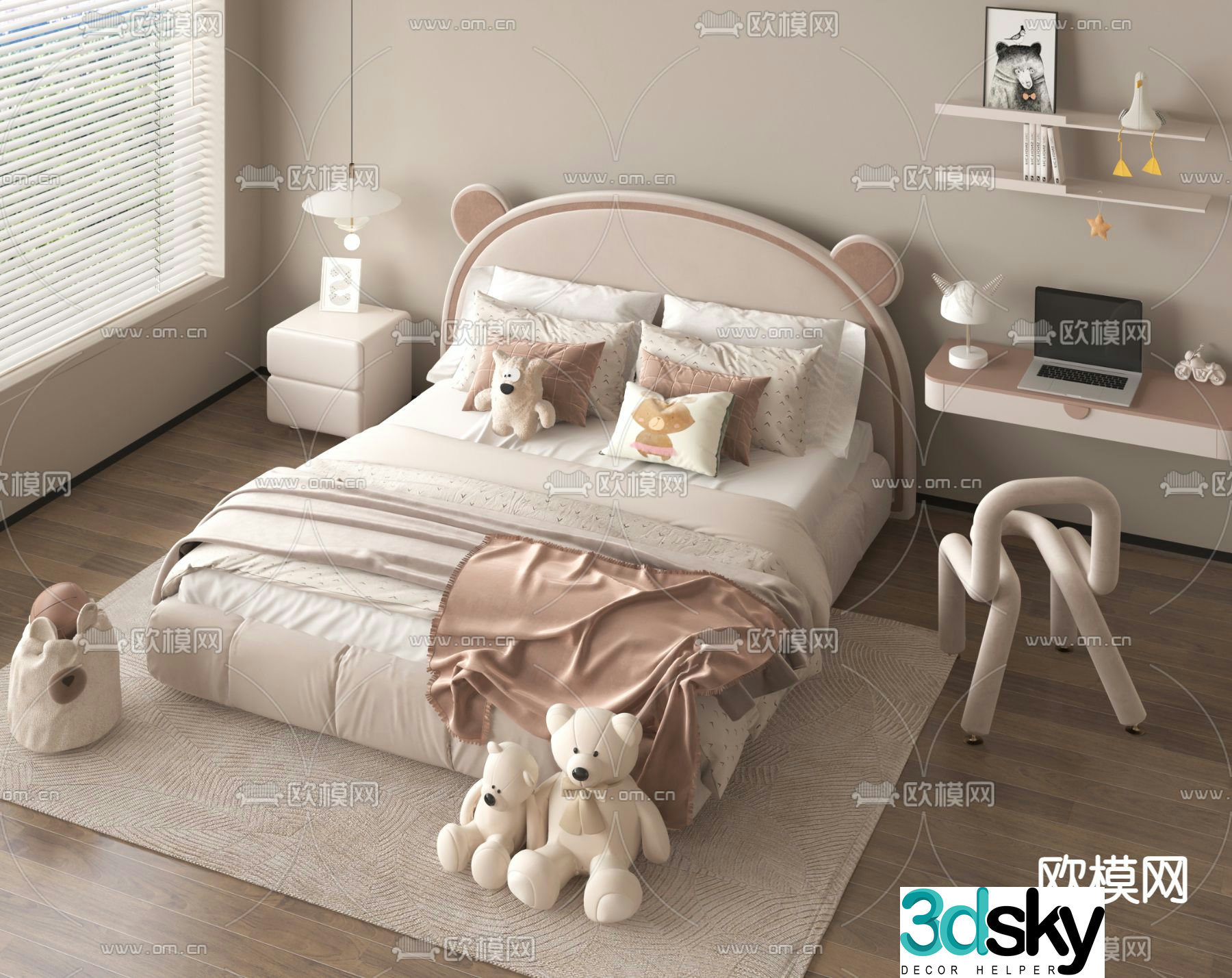 Cream style children’s bed child’s bed 3d model