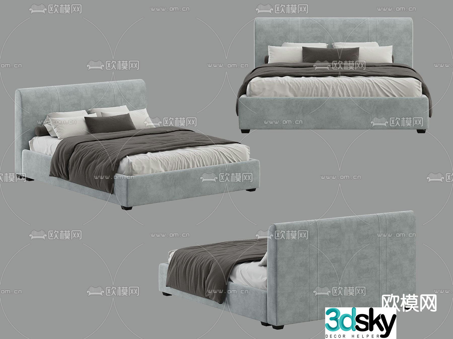 Simple double bed 3d model