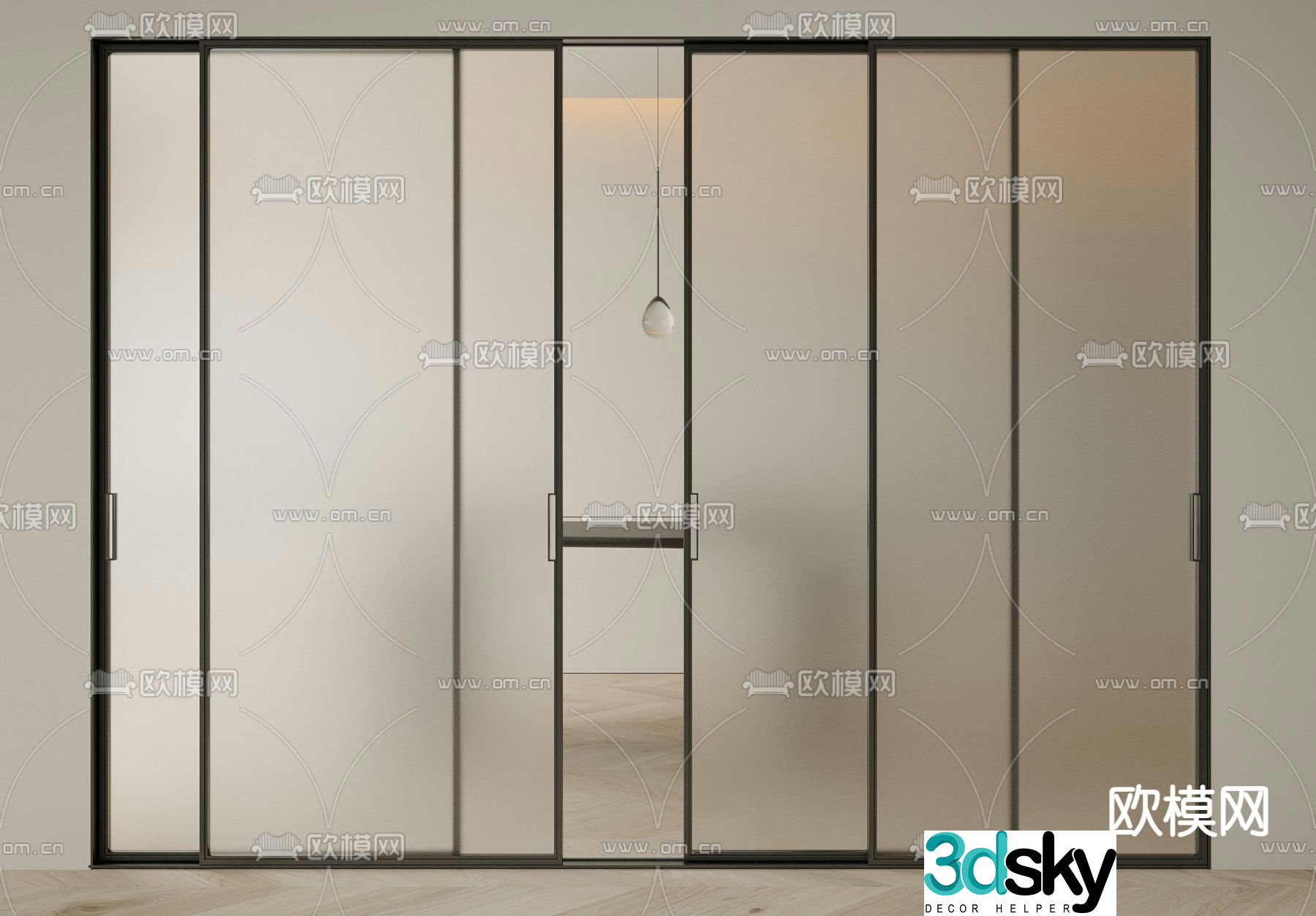 Frosted glass door sliding door kitchen door 3d model
