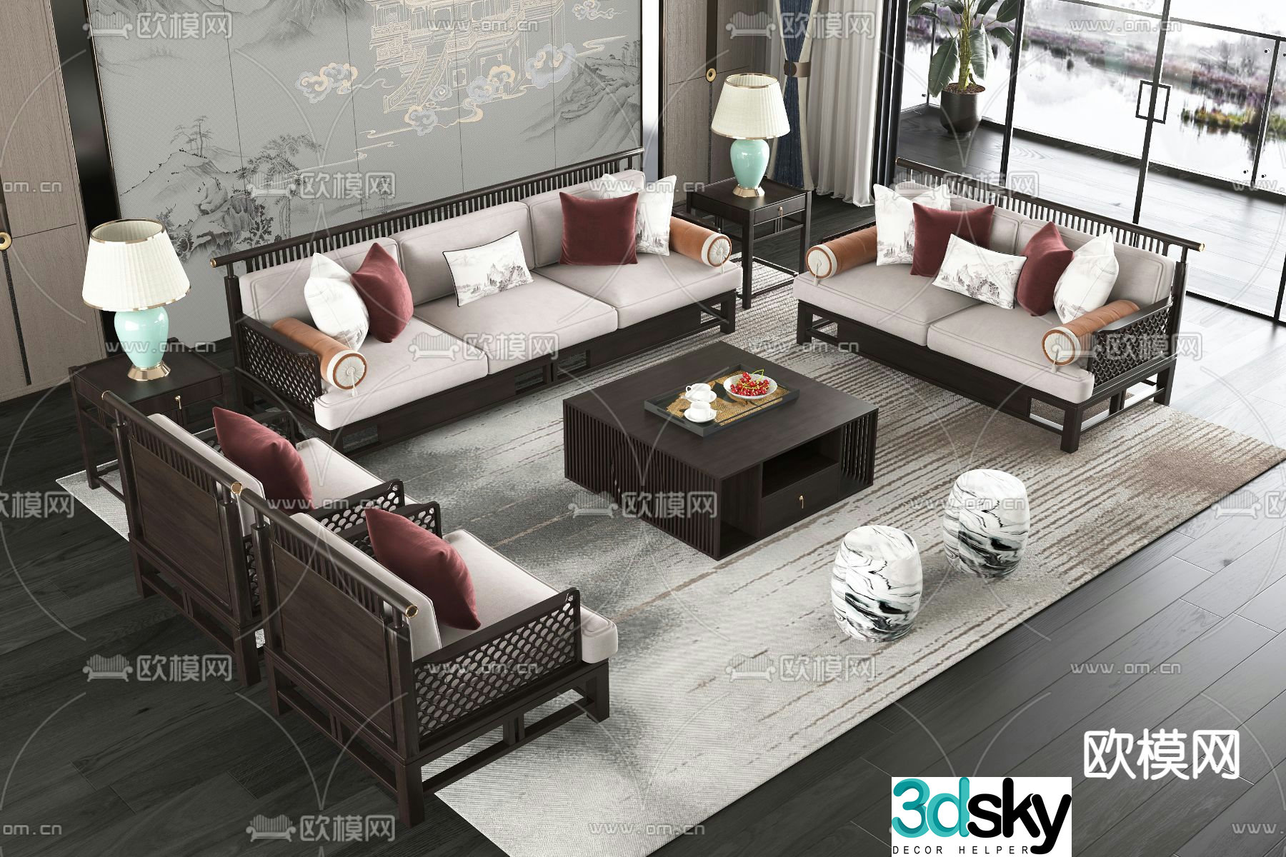 New Chinese style modular sofa 3d model
