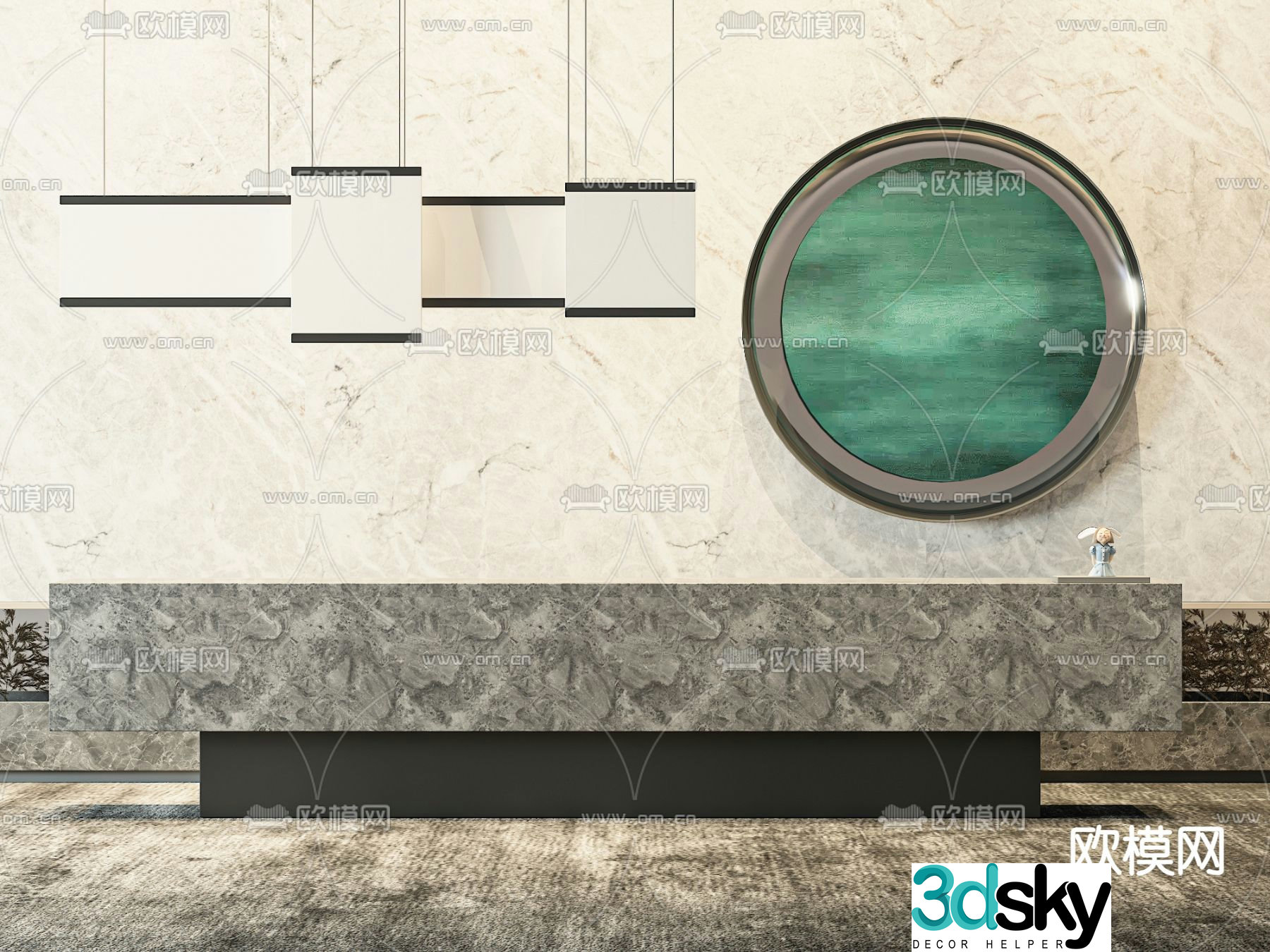 Front desk reception desk service desk 3d model