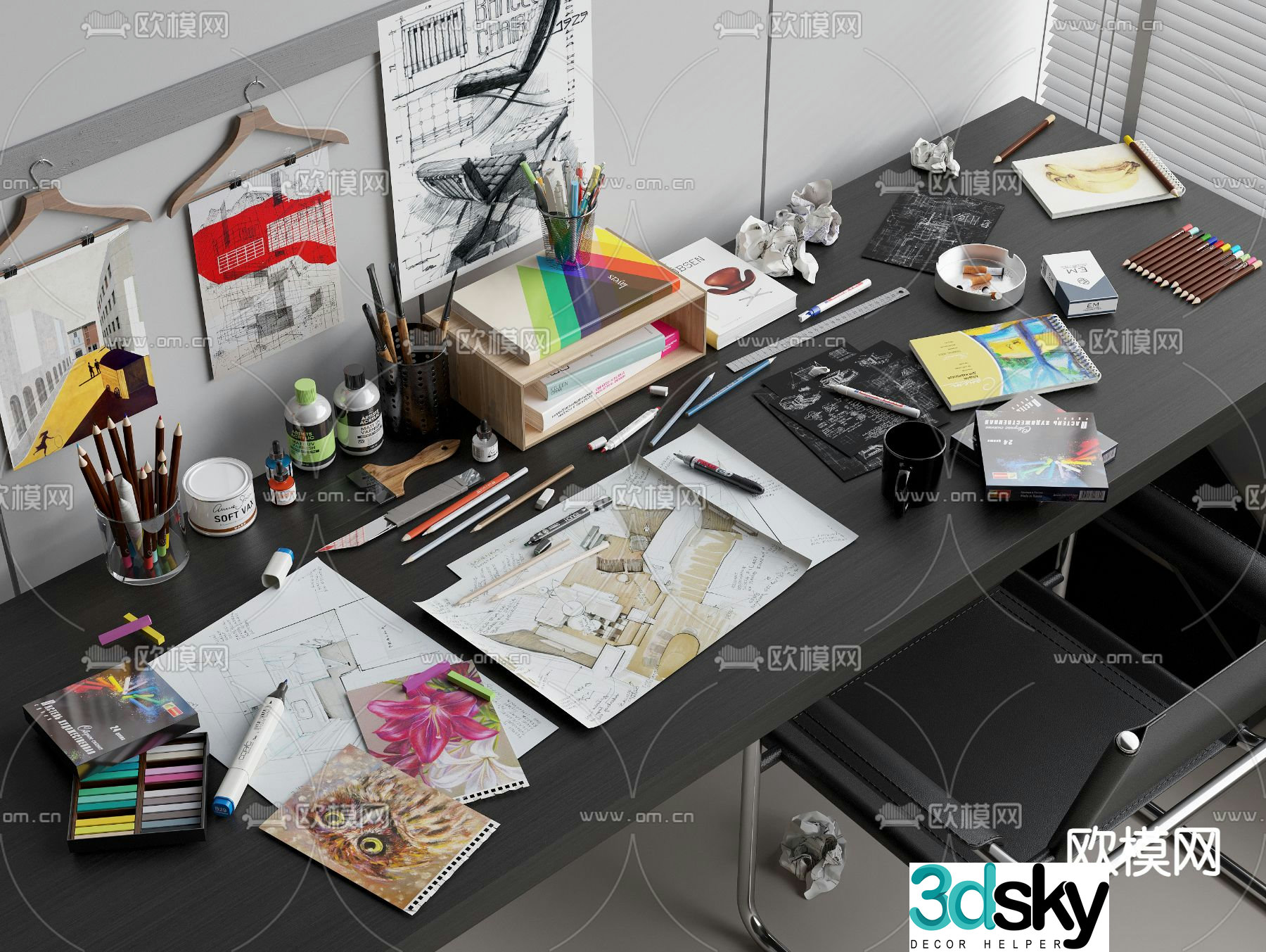 Office Supplies Desktop Decorations Books 3D Model