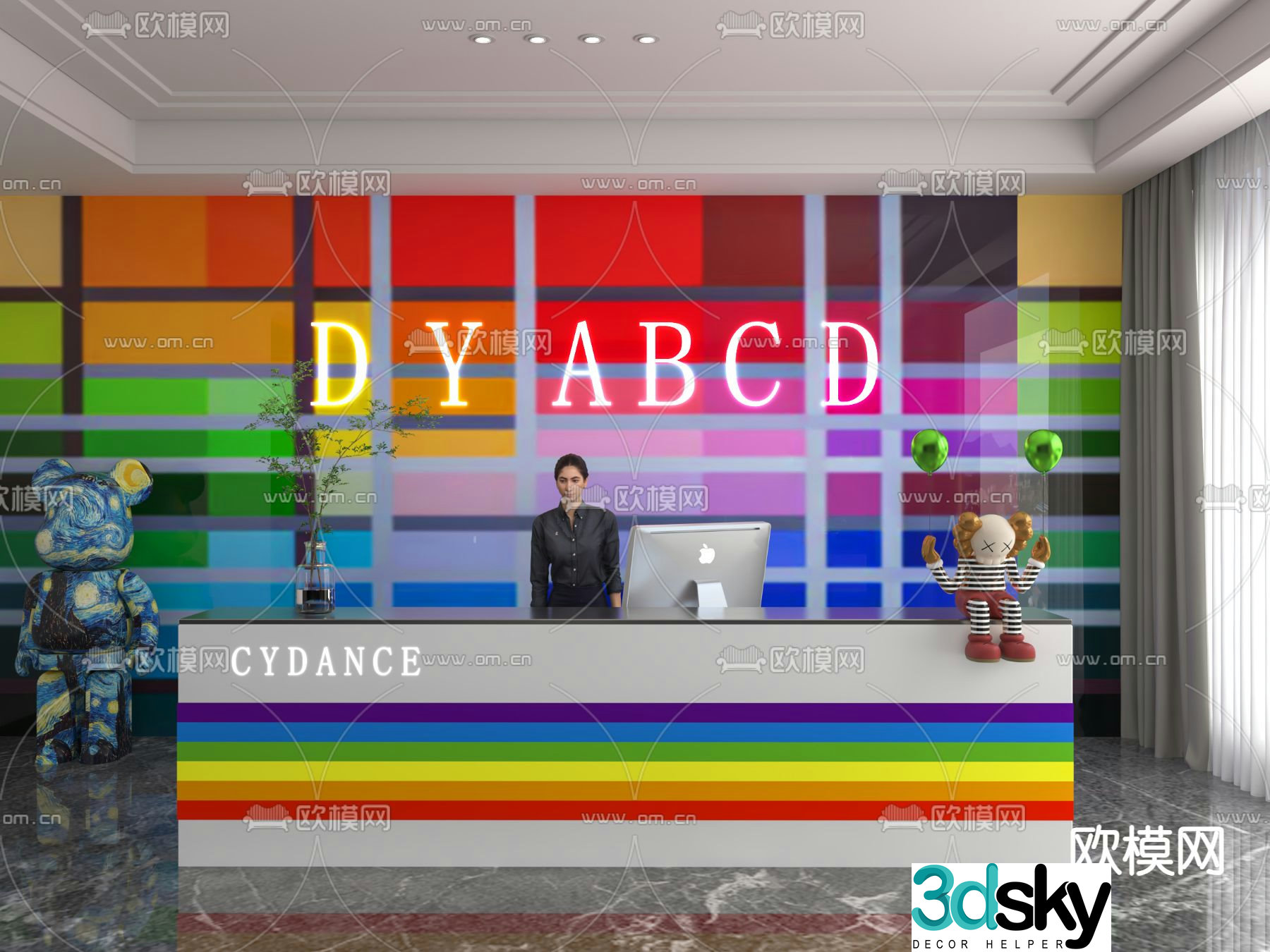Rainbow color front desk reception desk information desk 3d model
