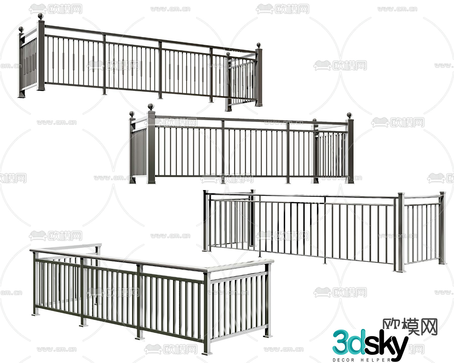 Wrought iron railing fence balcony guardrail 3d model