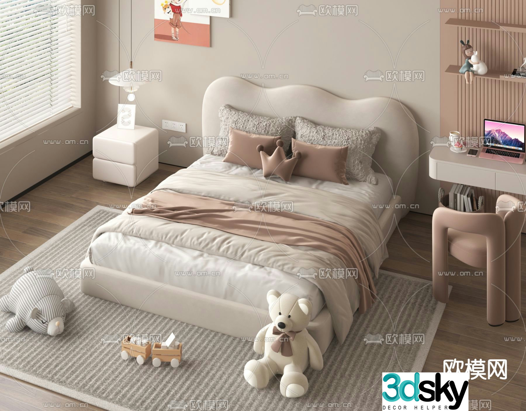 Cream style children’s bed child’s bed double bed 3D model