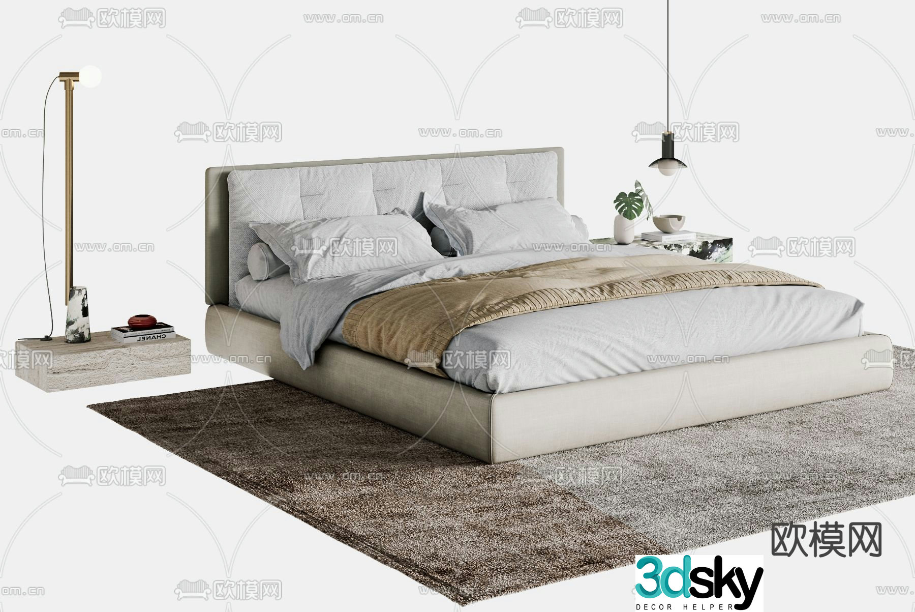 Modern double bed 3d model