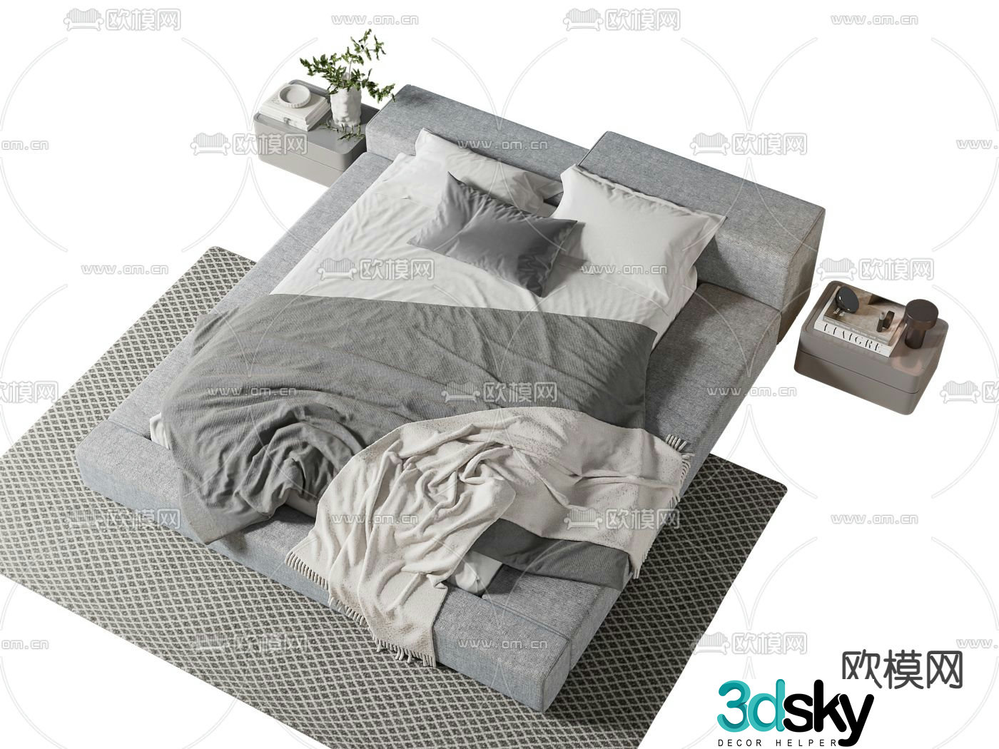 Simple double bed 3d model