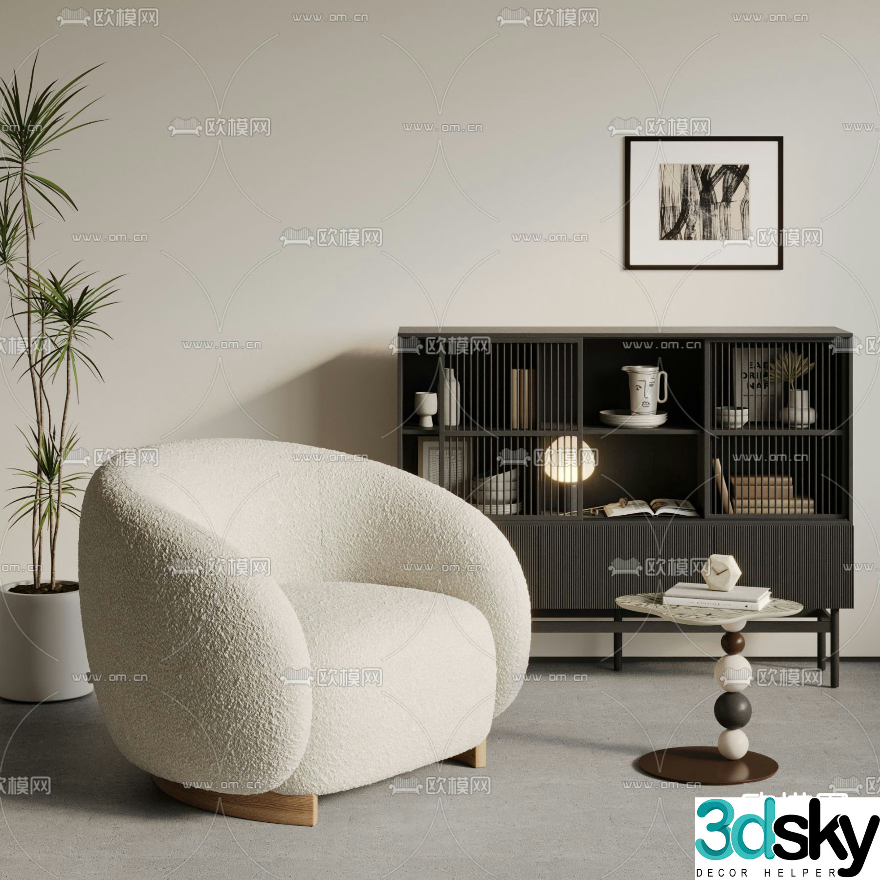 Cream style sofa single sofa 3d model