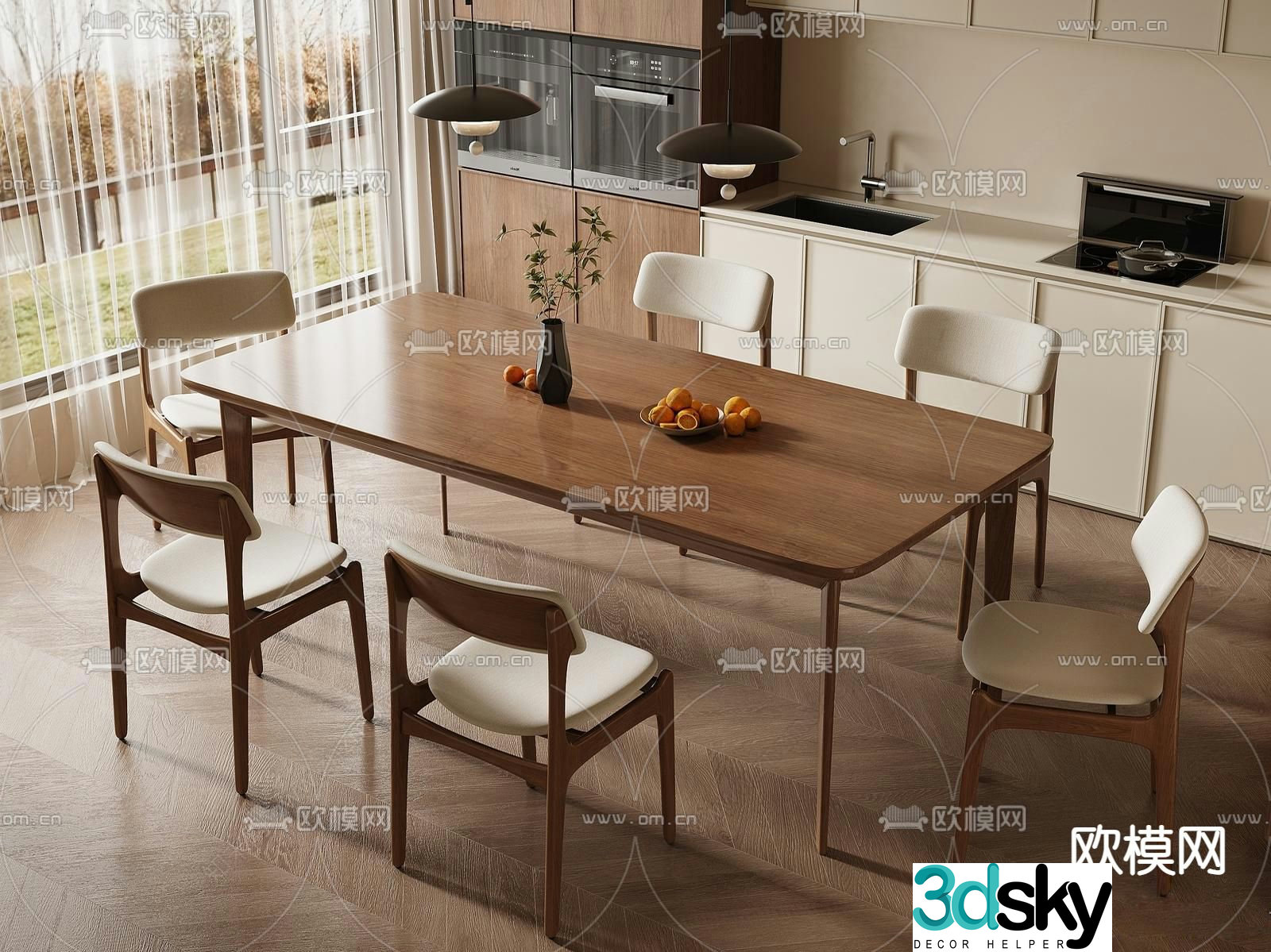Medieval style dining table and chairs bar dining table 3D model
