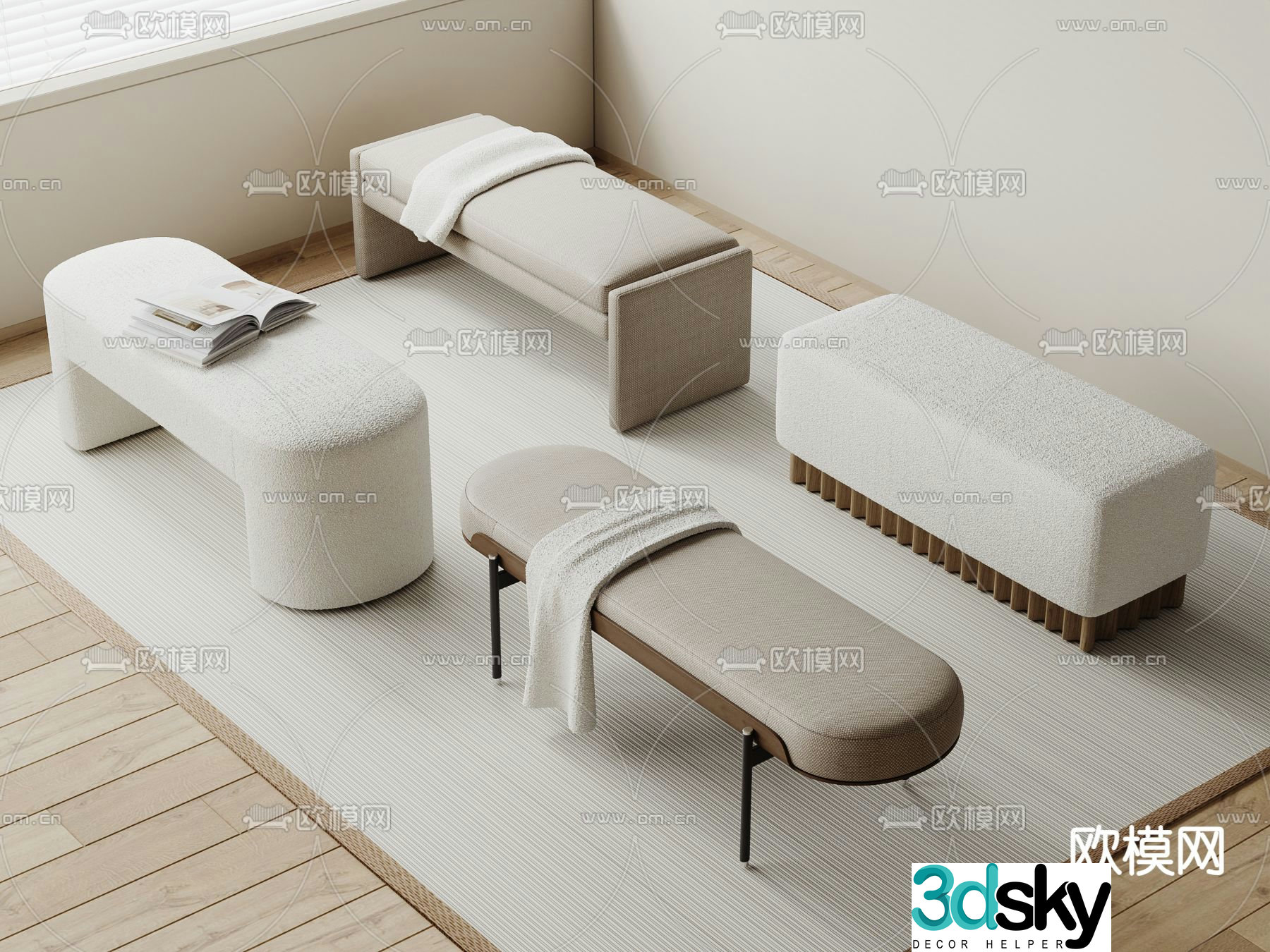 Cream style sofa stool footrest 3d model