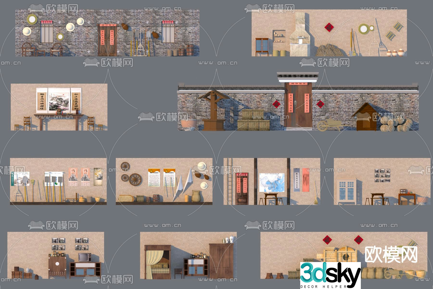 Chinese folklore sketches old objects 3D model