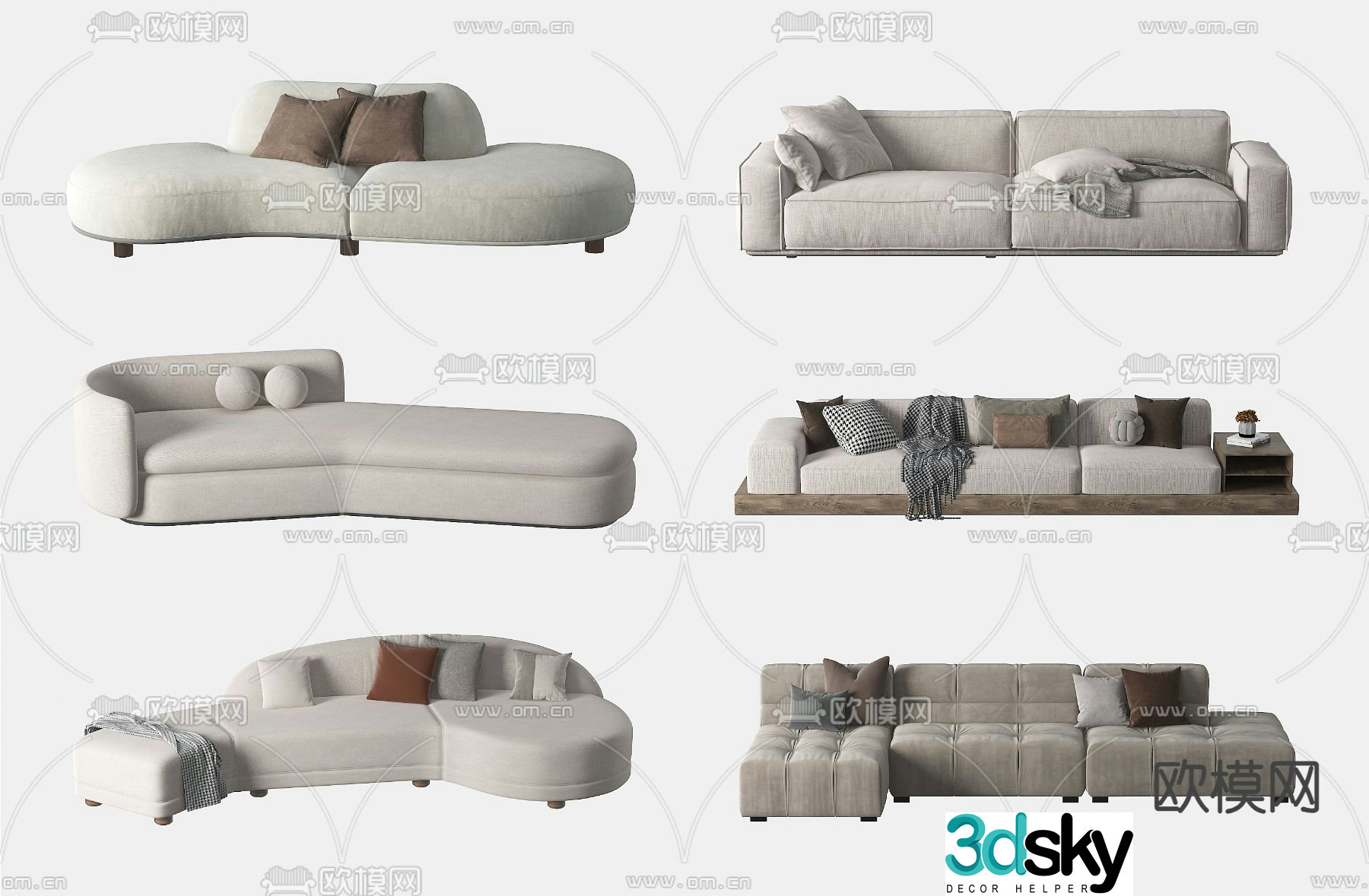 Upholstered Sofa Double Sofa 3D Model
