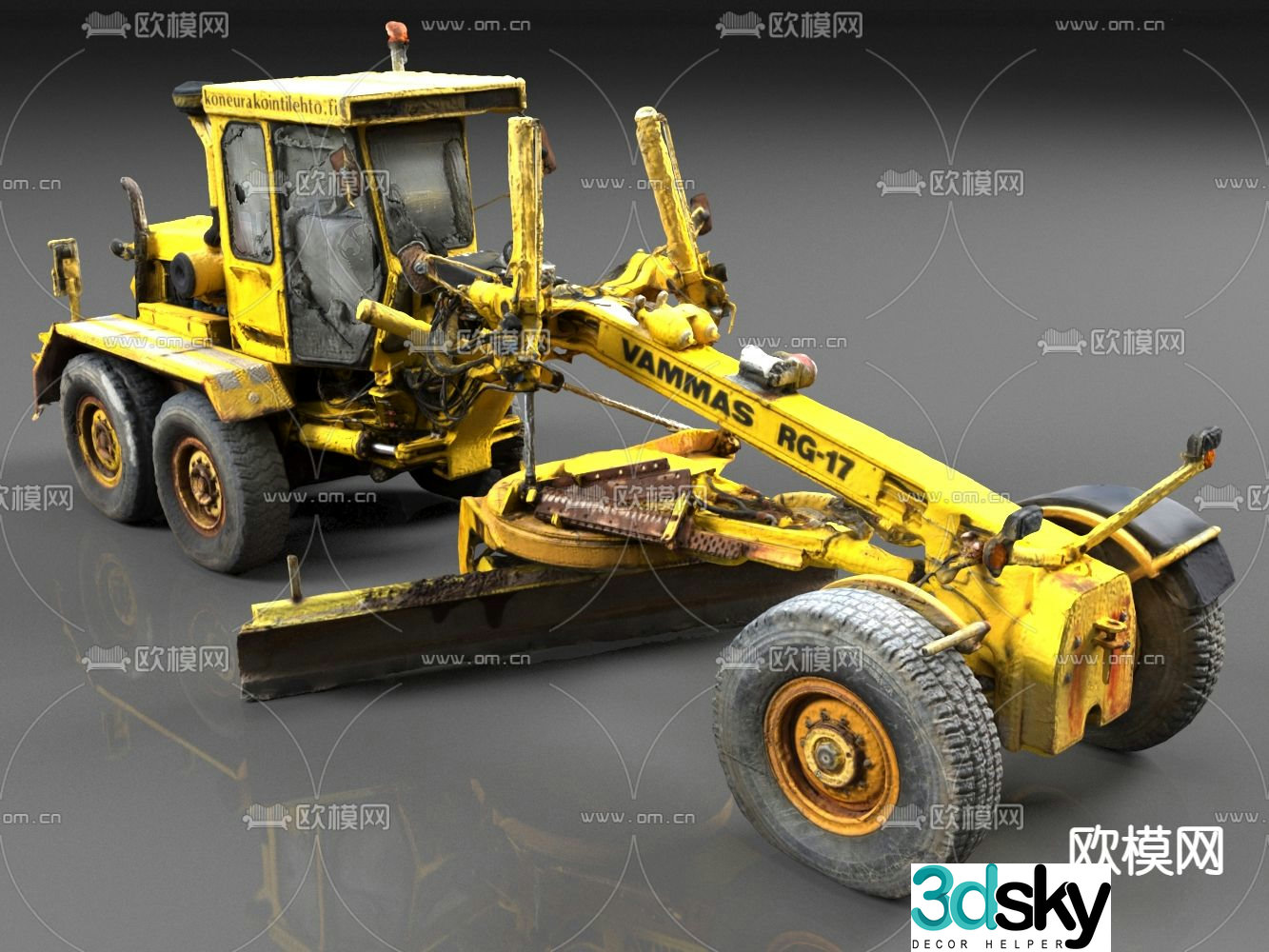 Highway grader, road roller, engineering vehicle 3d model