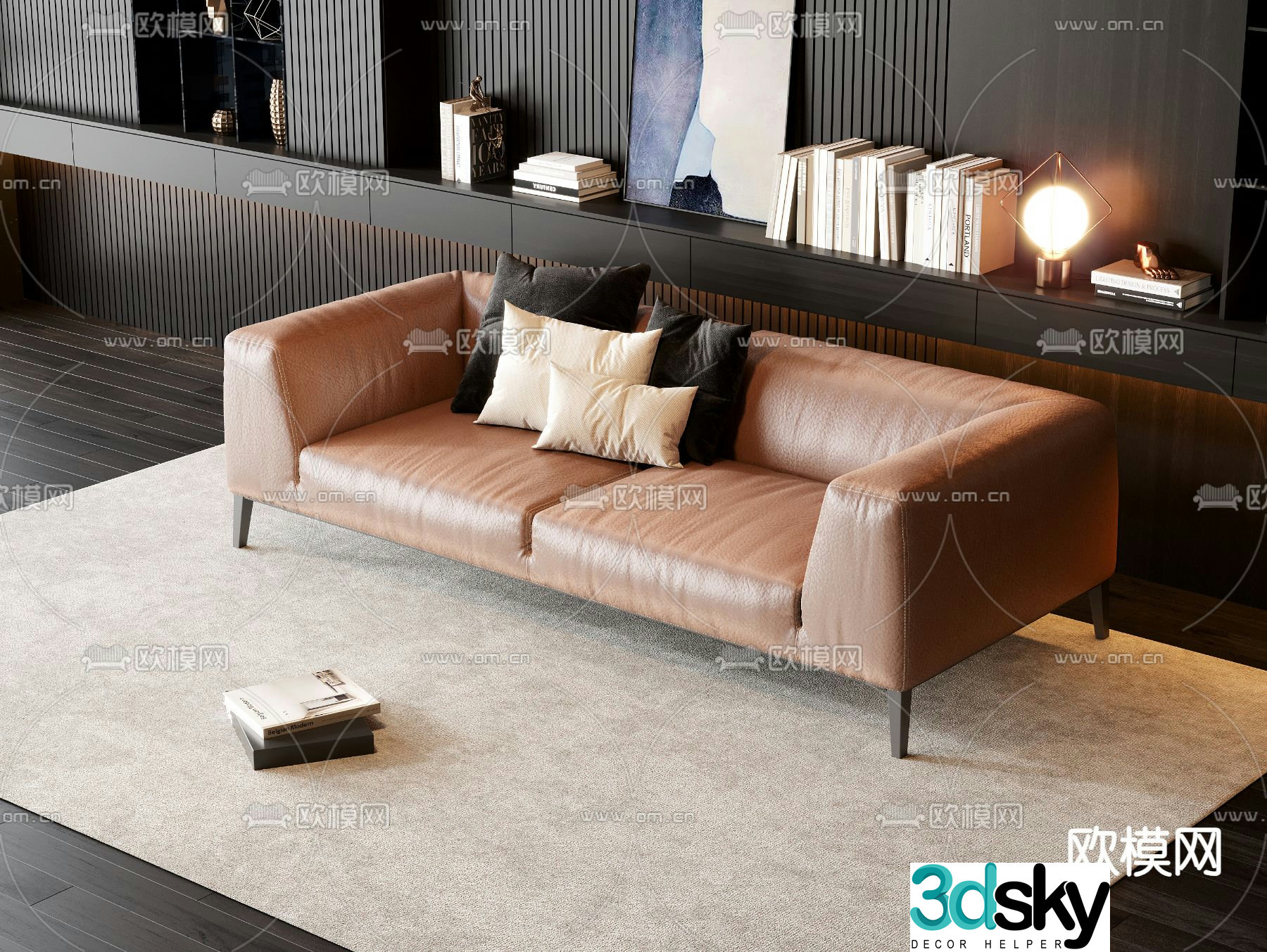 Double sofa leather sofa 3d model