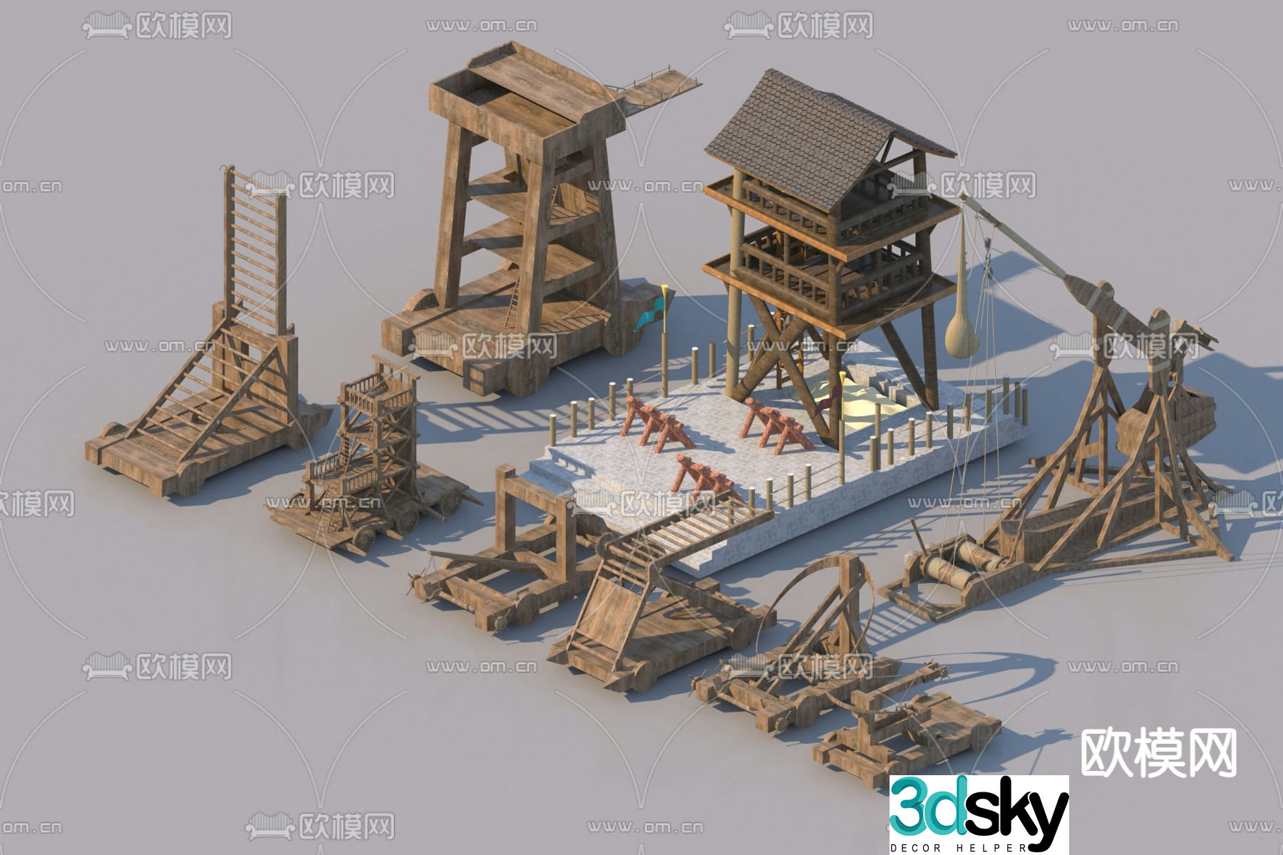 Ancient military siege vehicle, chariot equipment, observation tower 3D model