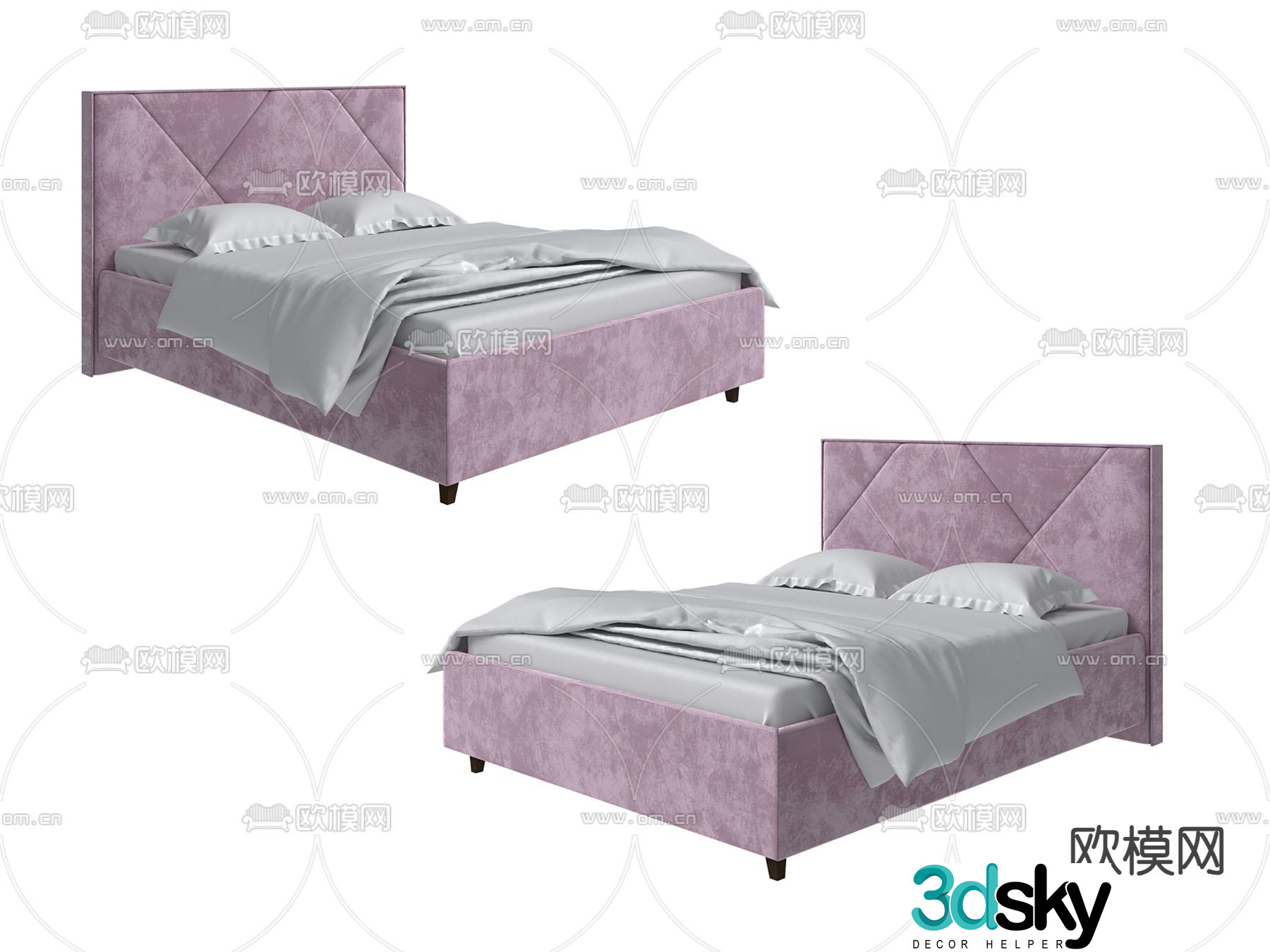 Nordic double bed girl bed 3d model
