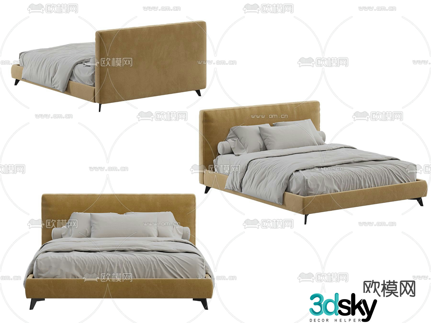 Simple double bed 3d model