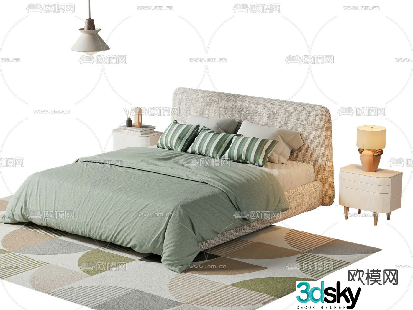 Simple double bed 3d model