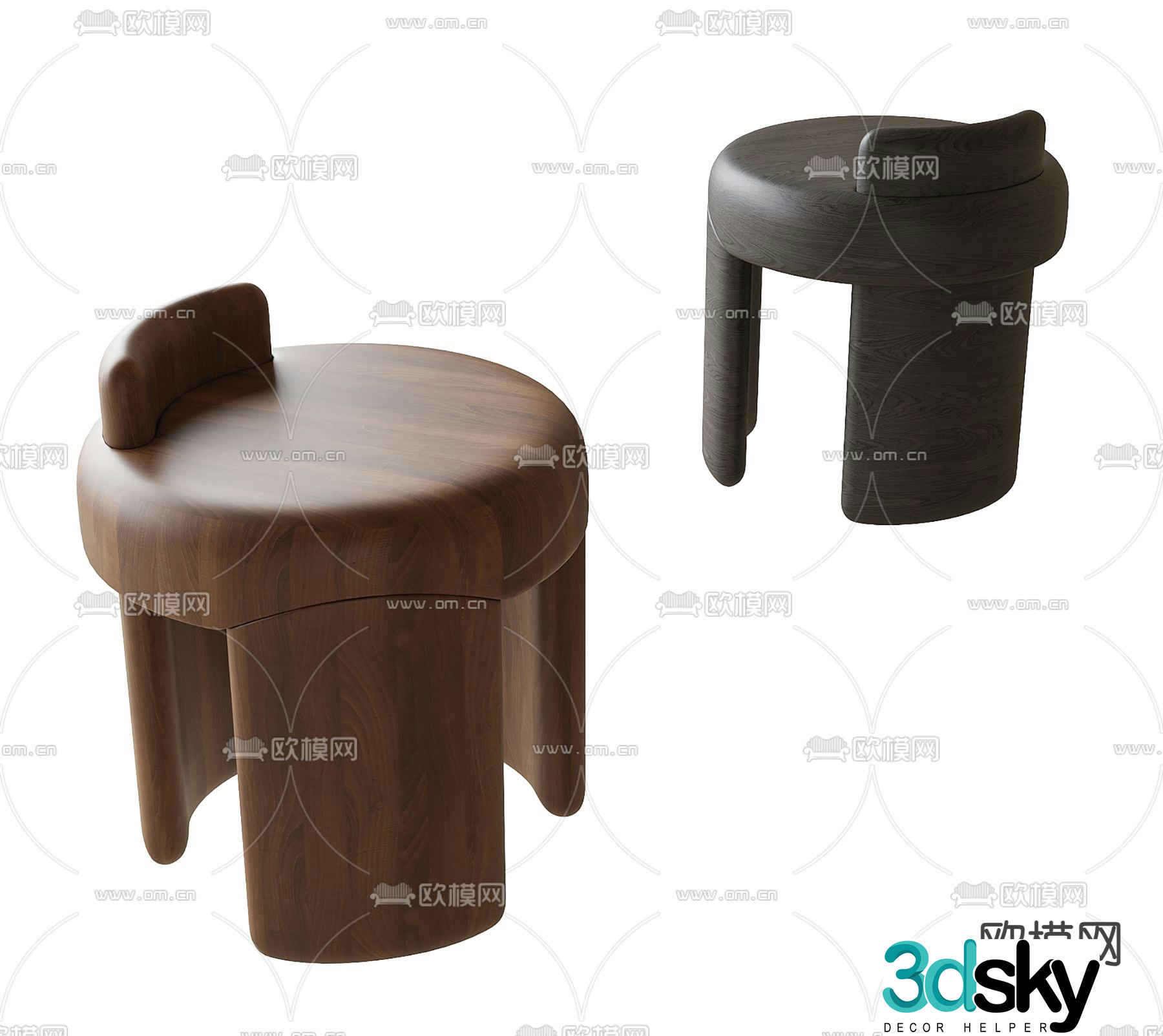 Medieval style stool round stool low stool 3d model