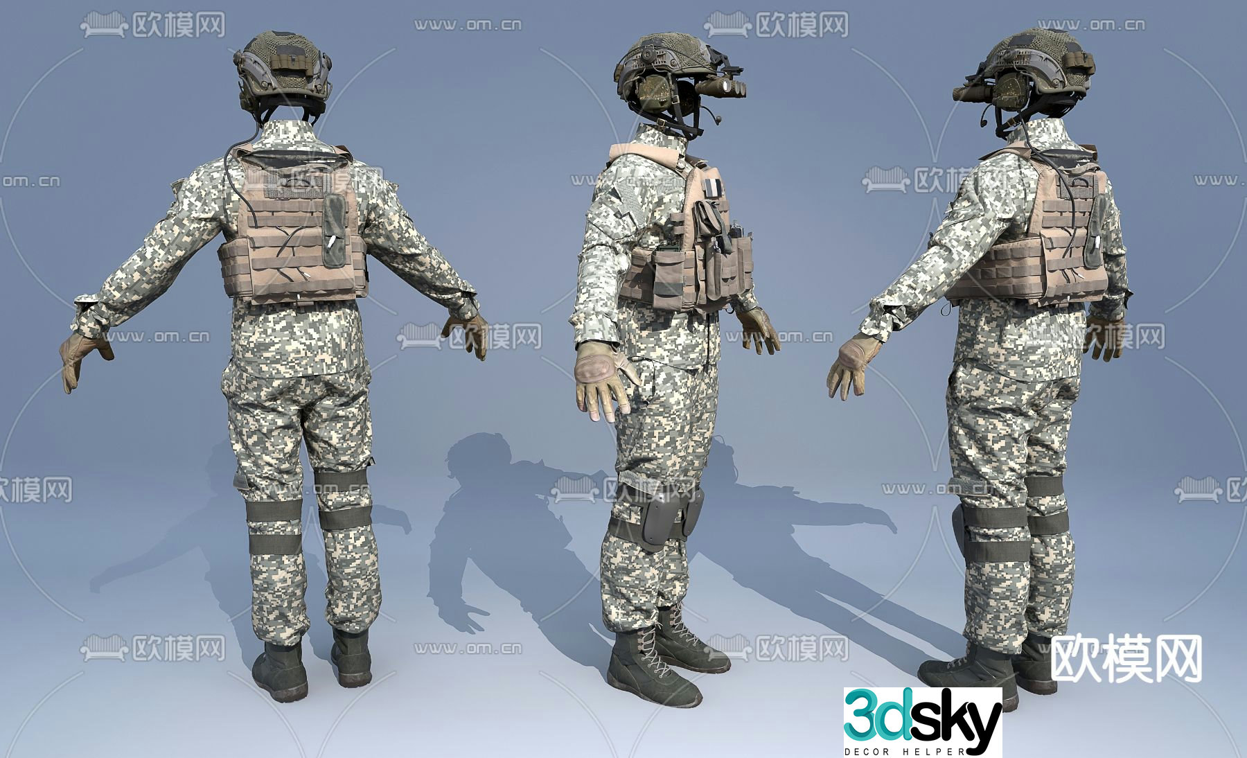 Industrial style combat uniform military uniform 3d model