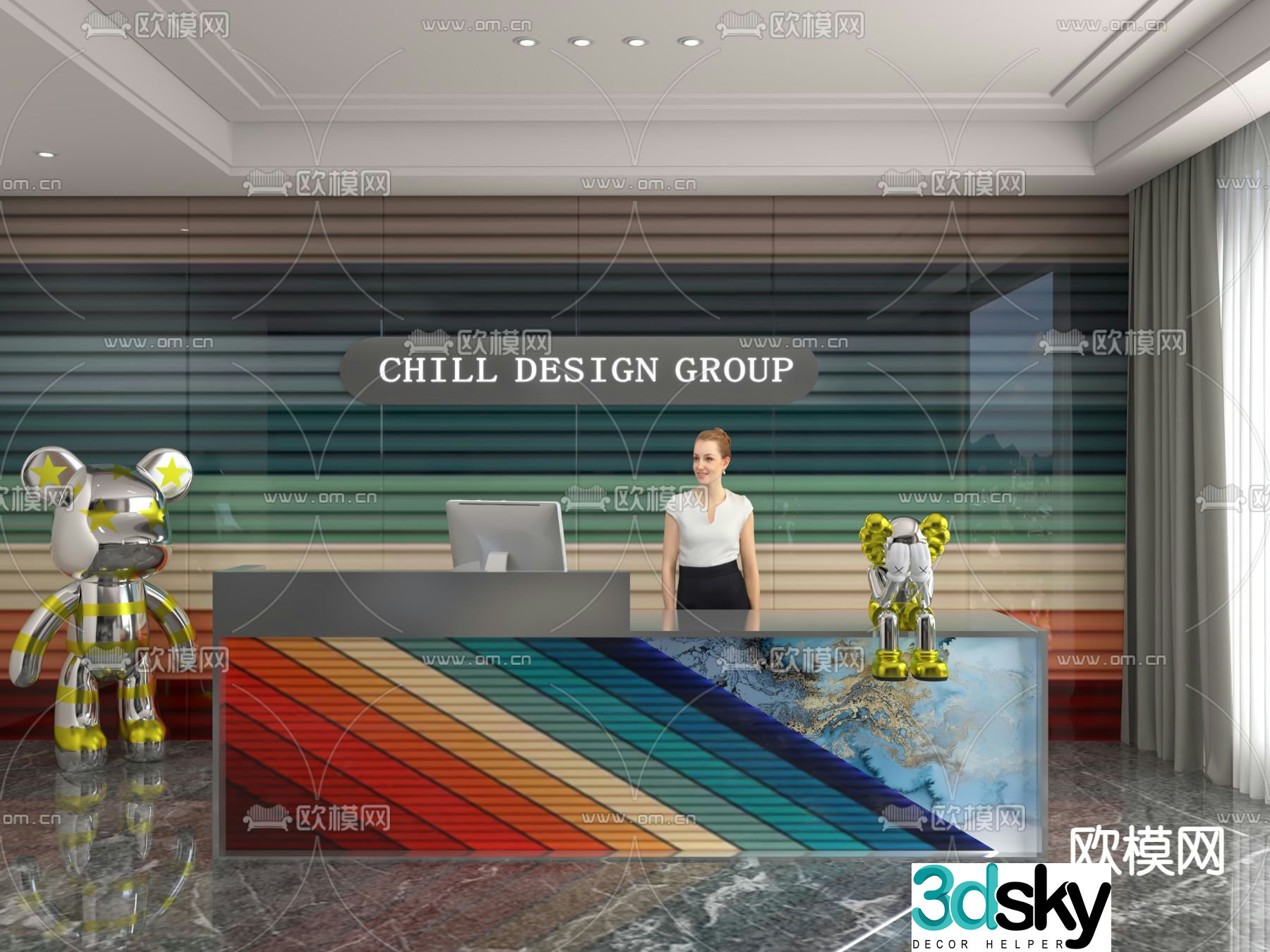 Front desk reception desk service desk 3d model