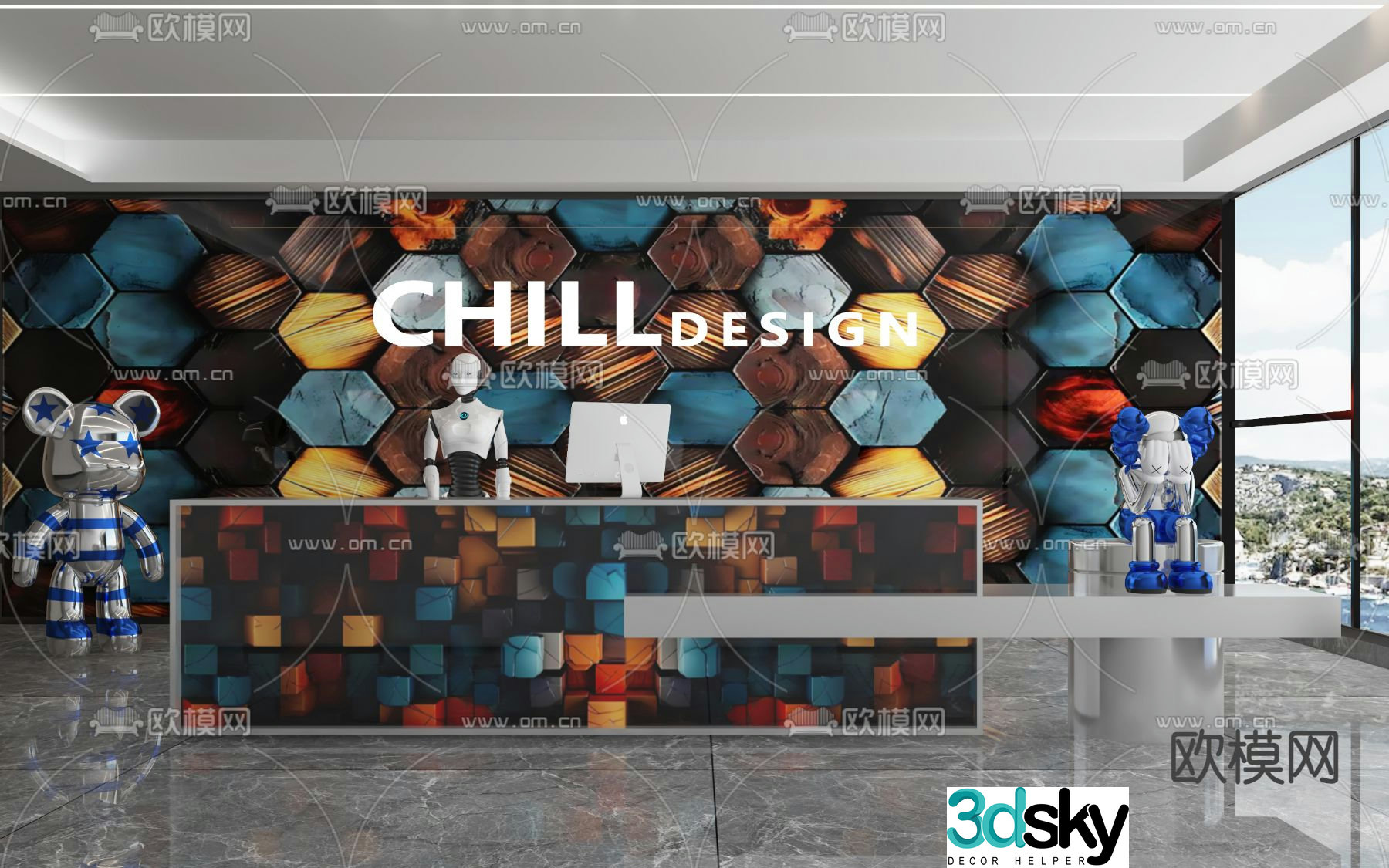 Front desk service desk information desk 3d model