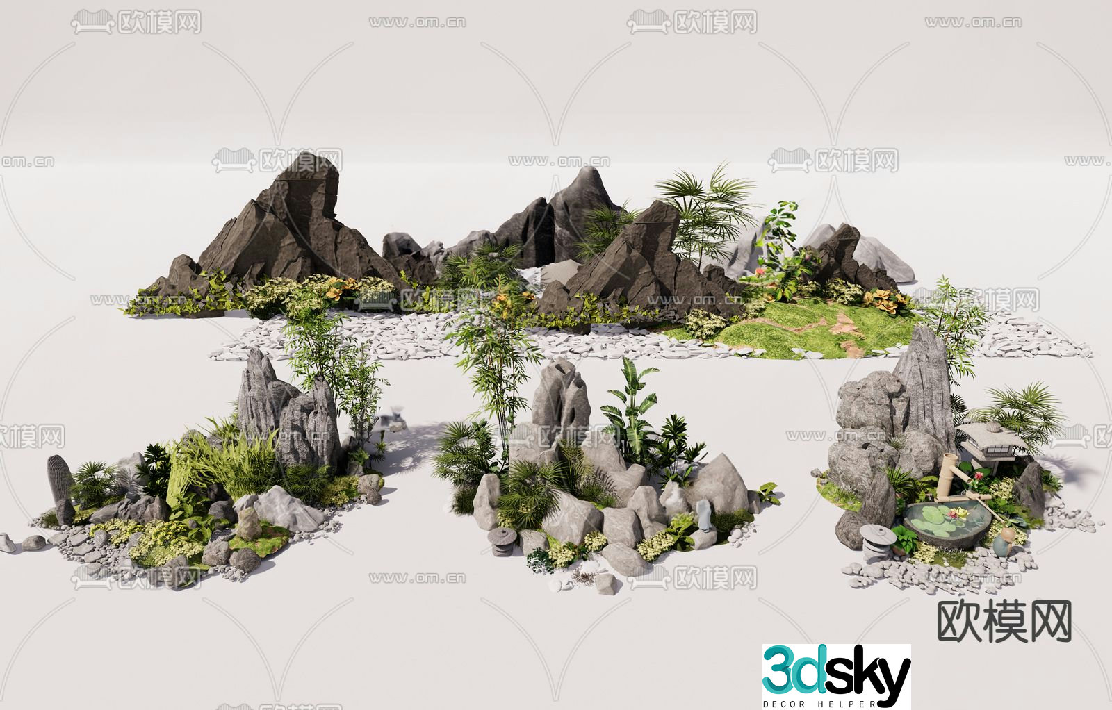 New Chinese style landscape sketch rockery plant landscape 3D model