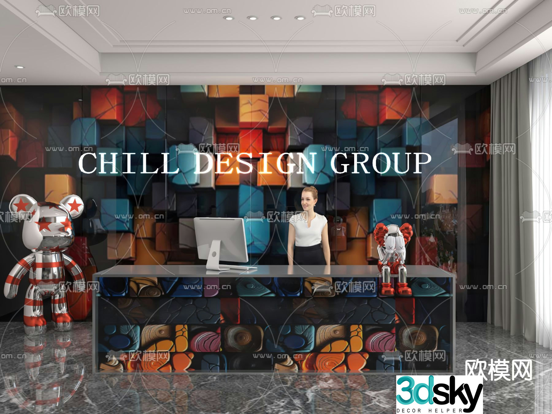 Front desk reception desk service desk 3d model