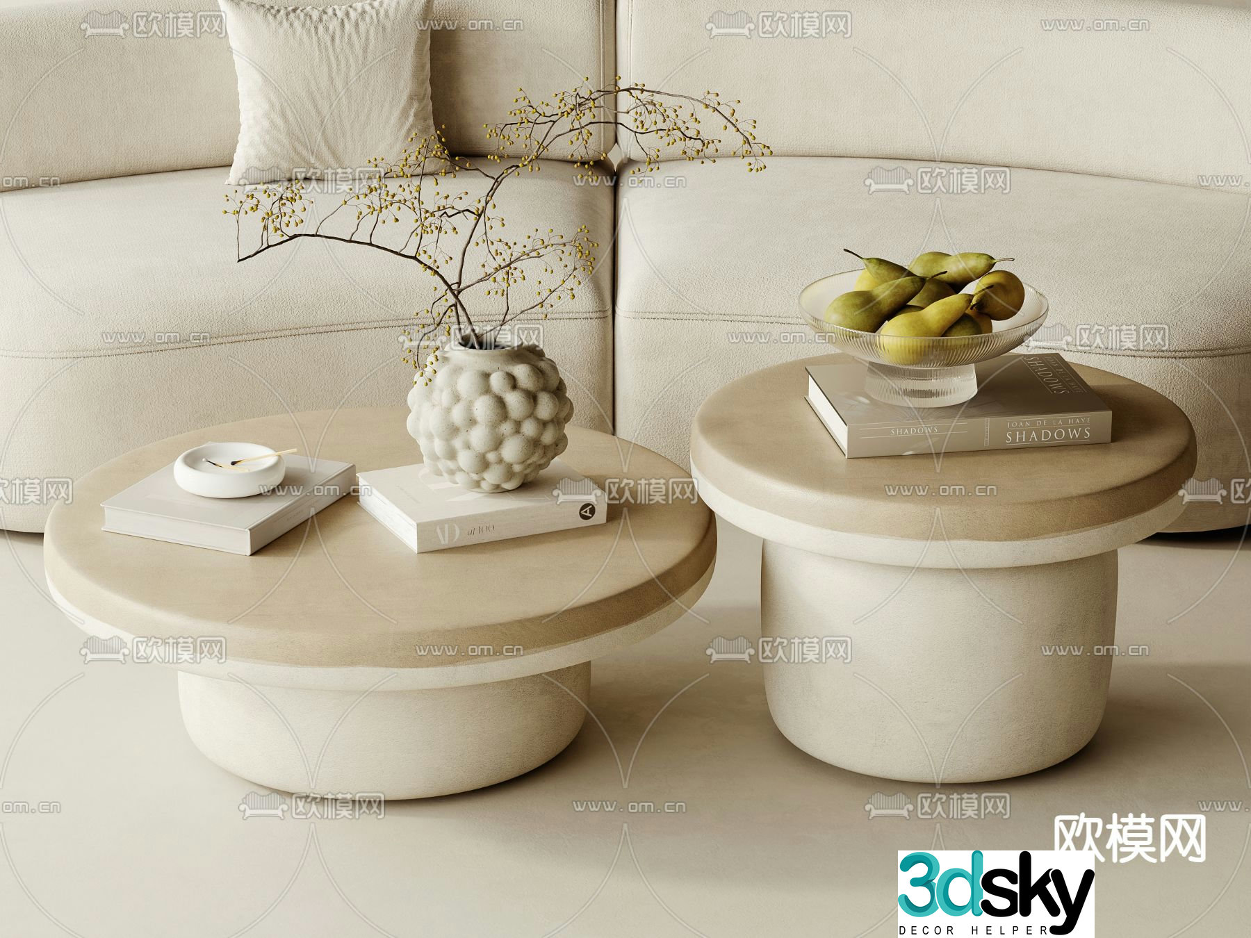 Cream style coffee table mother-in-law coffee table 3d model