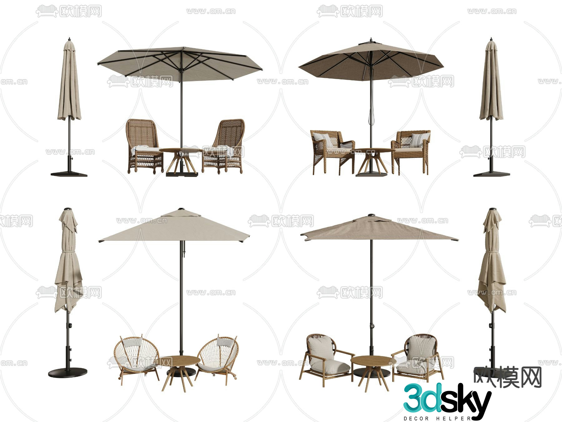 Modern outdoor table and chairs parasol 3d model