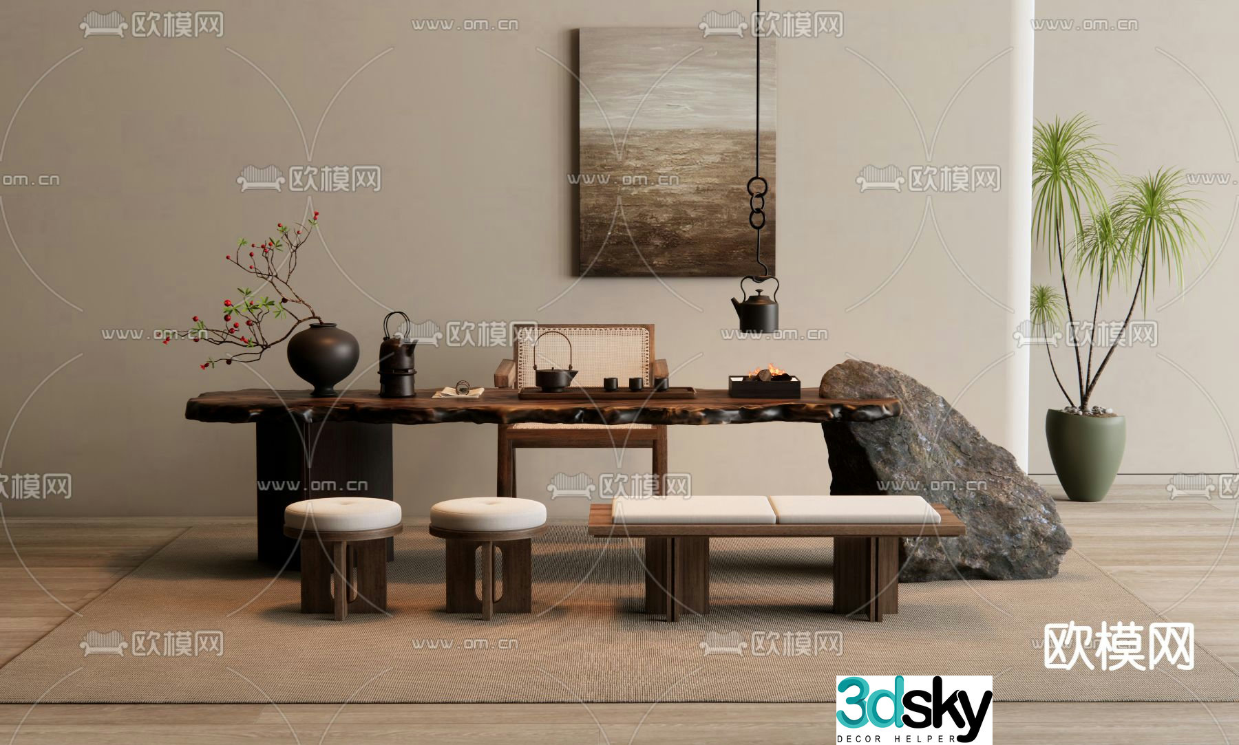 Wabi-sabi tea table tea table 3d model