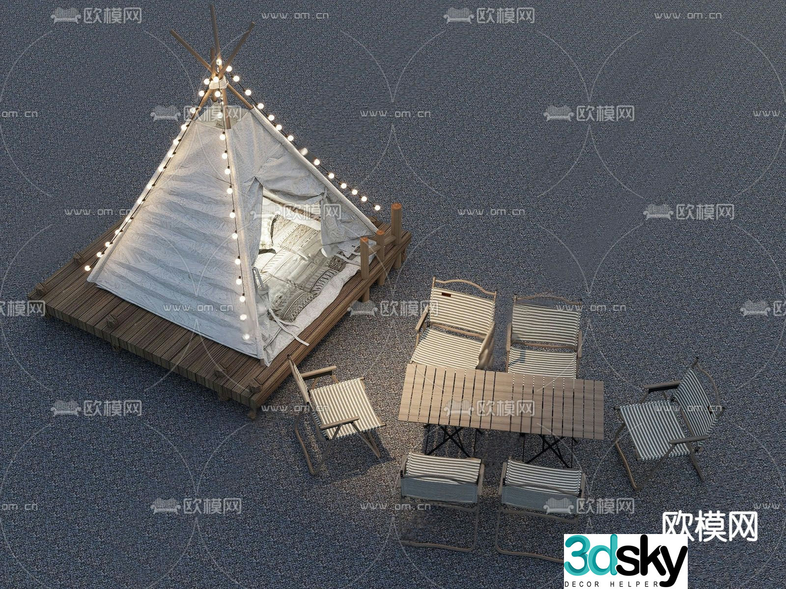 Camping tent outdoor table and chairs 3d model