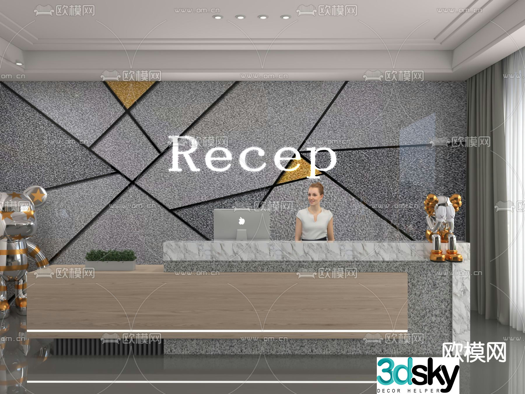 Modern front desk reception desk service desk 3d model
