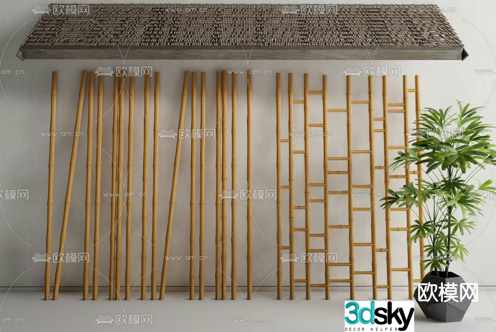 New Chinese style bamboo pole wooden pole 3d model