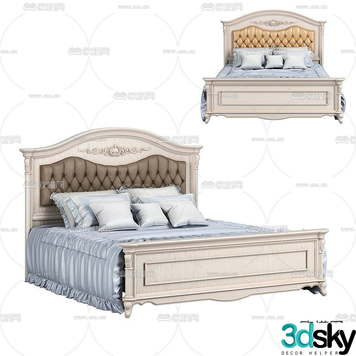 Simple European double bed 3d model