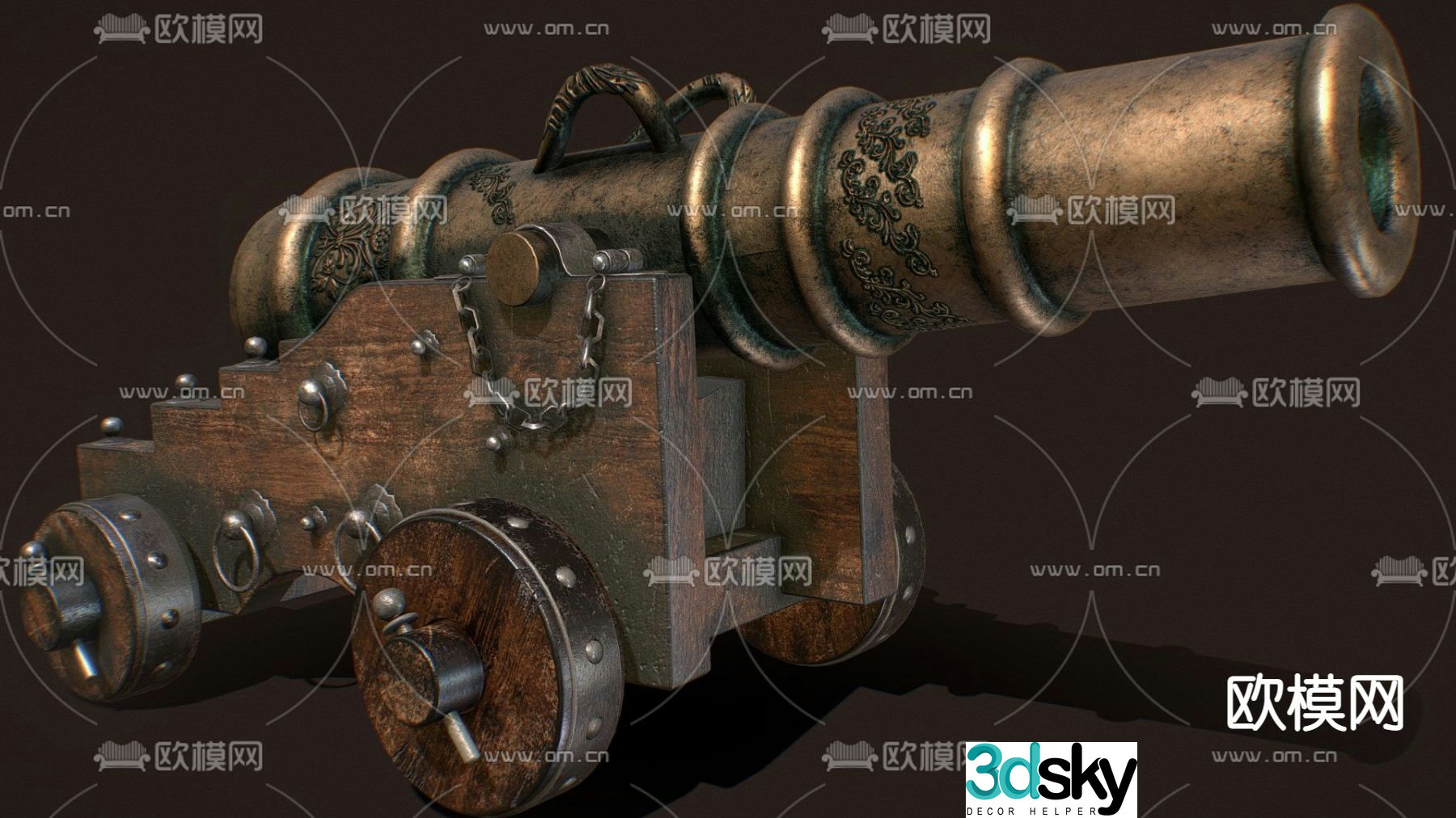 Industrial style old navy cannon 3d model