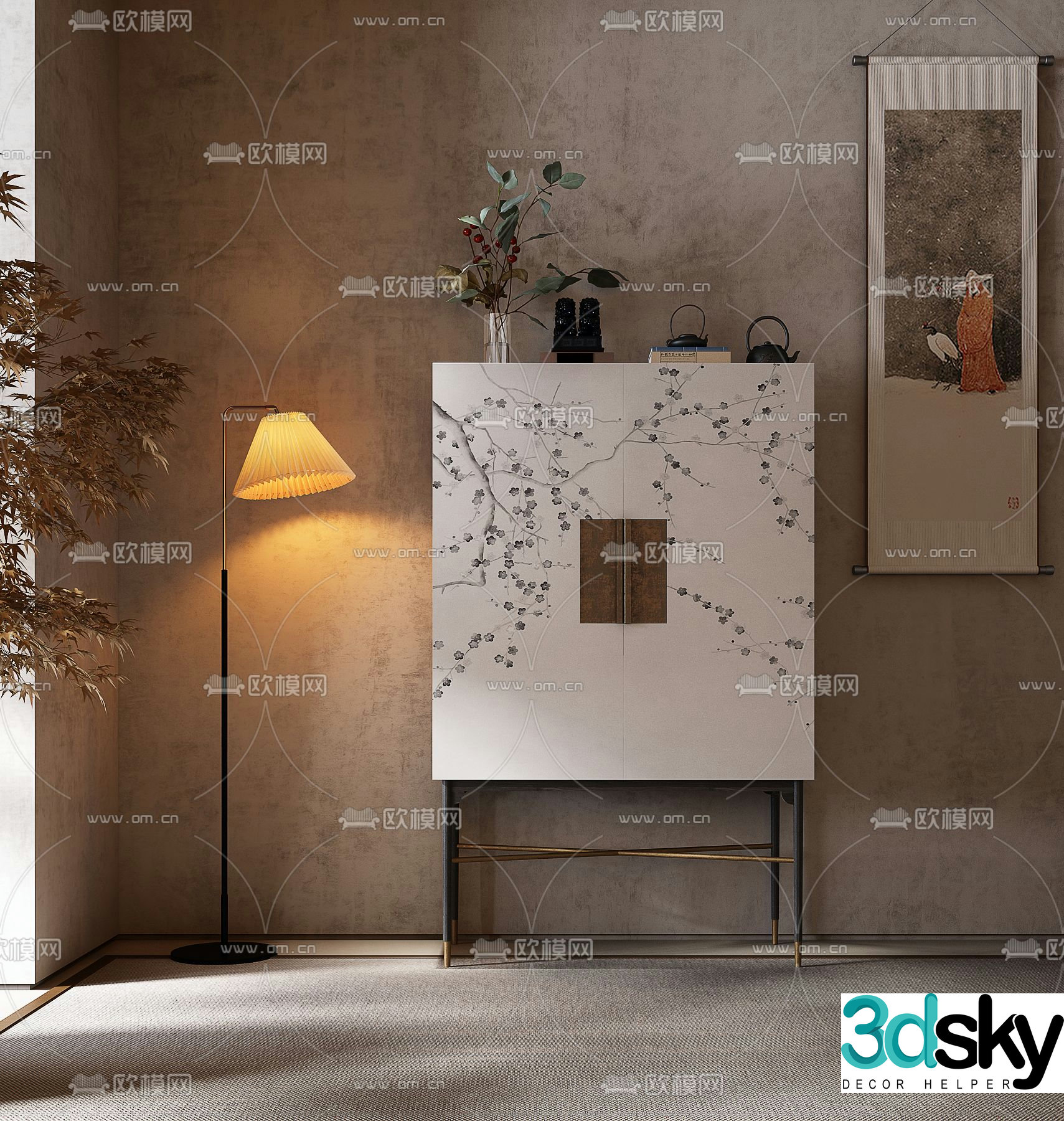 New Chinese style entrance cabinet 3D model