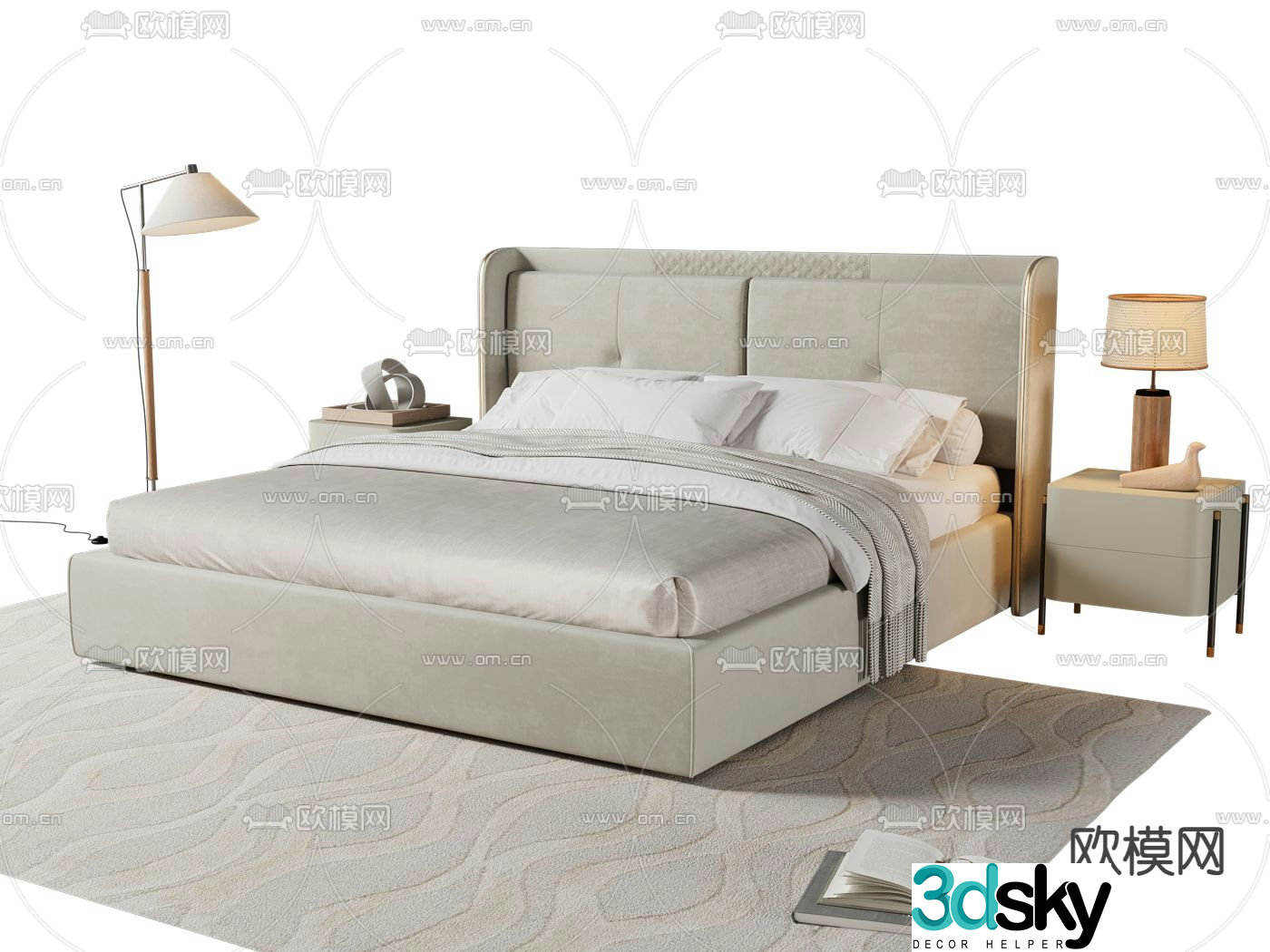 Simple double bed 3d model