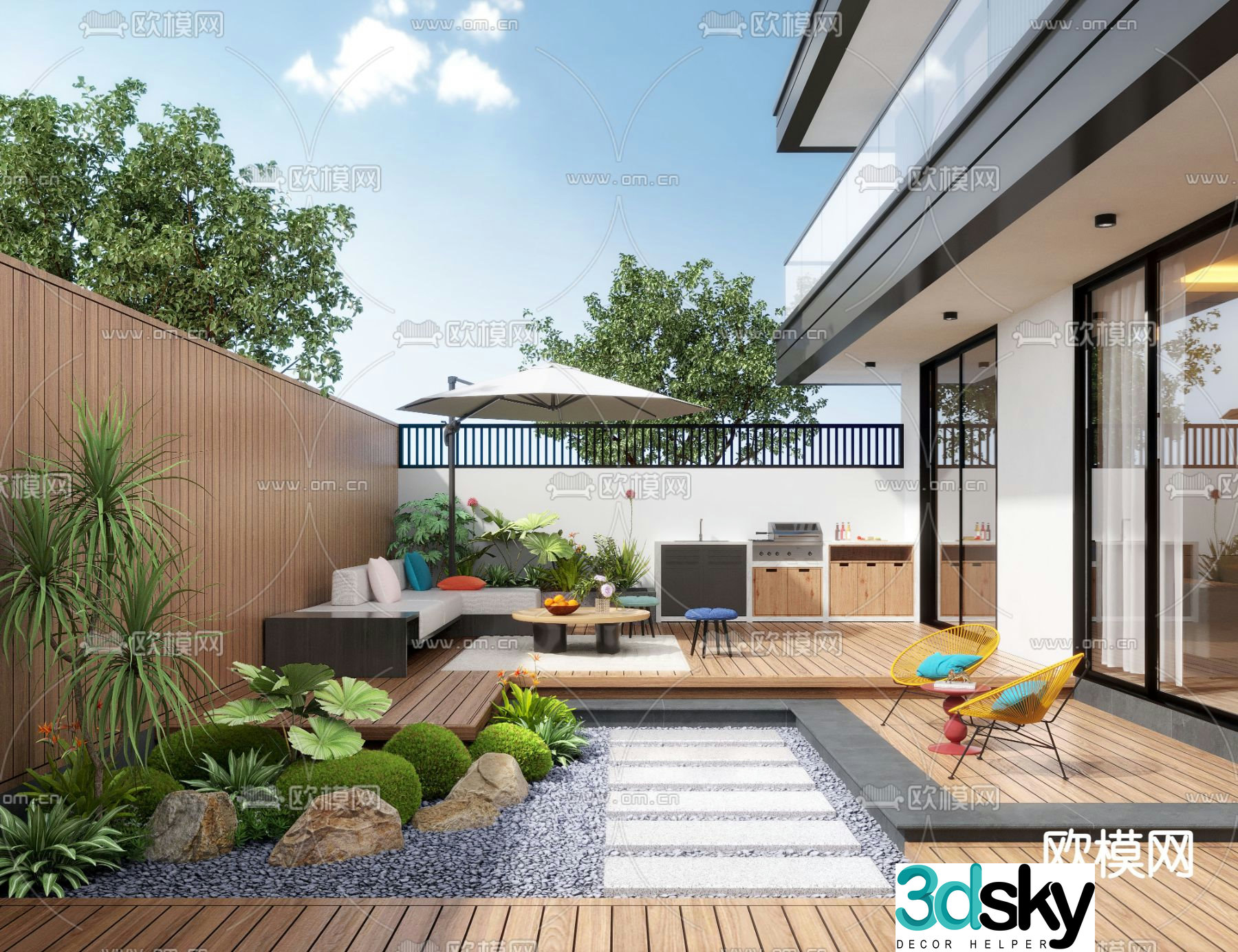 Villa courtyard garden 3d model