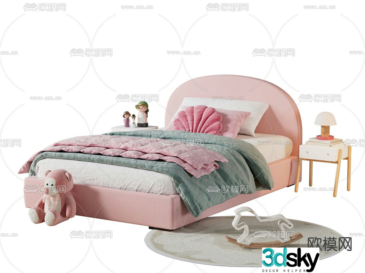 Simple children’s bed pink bed dome bed 3d model