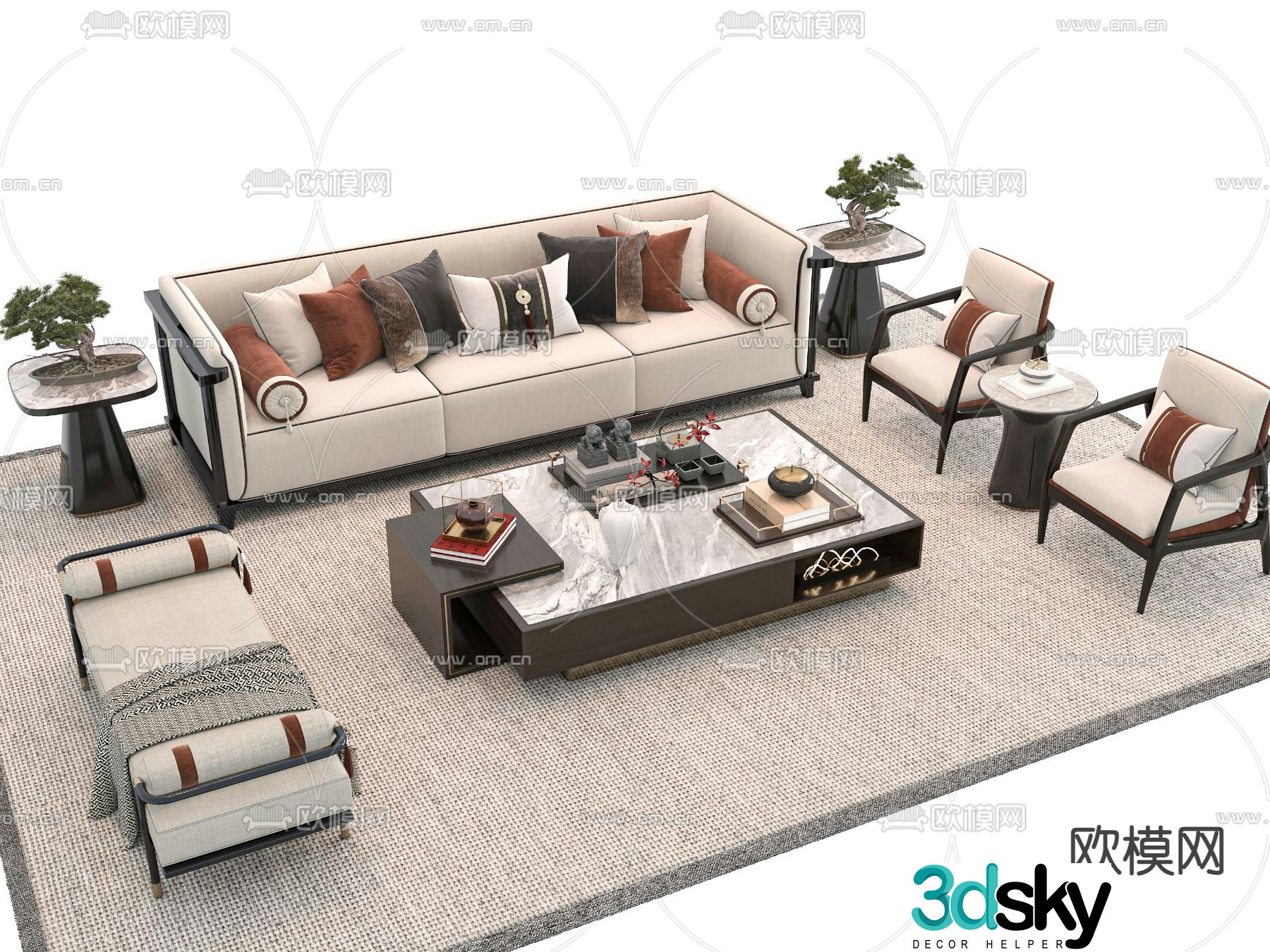 New Chinese style sofa coffee table 3d model